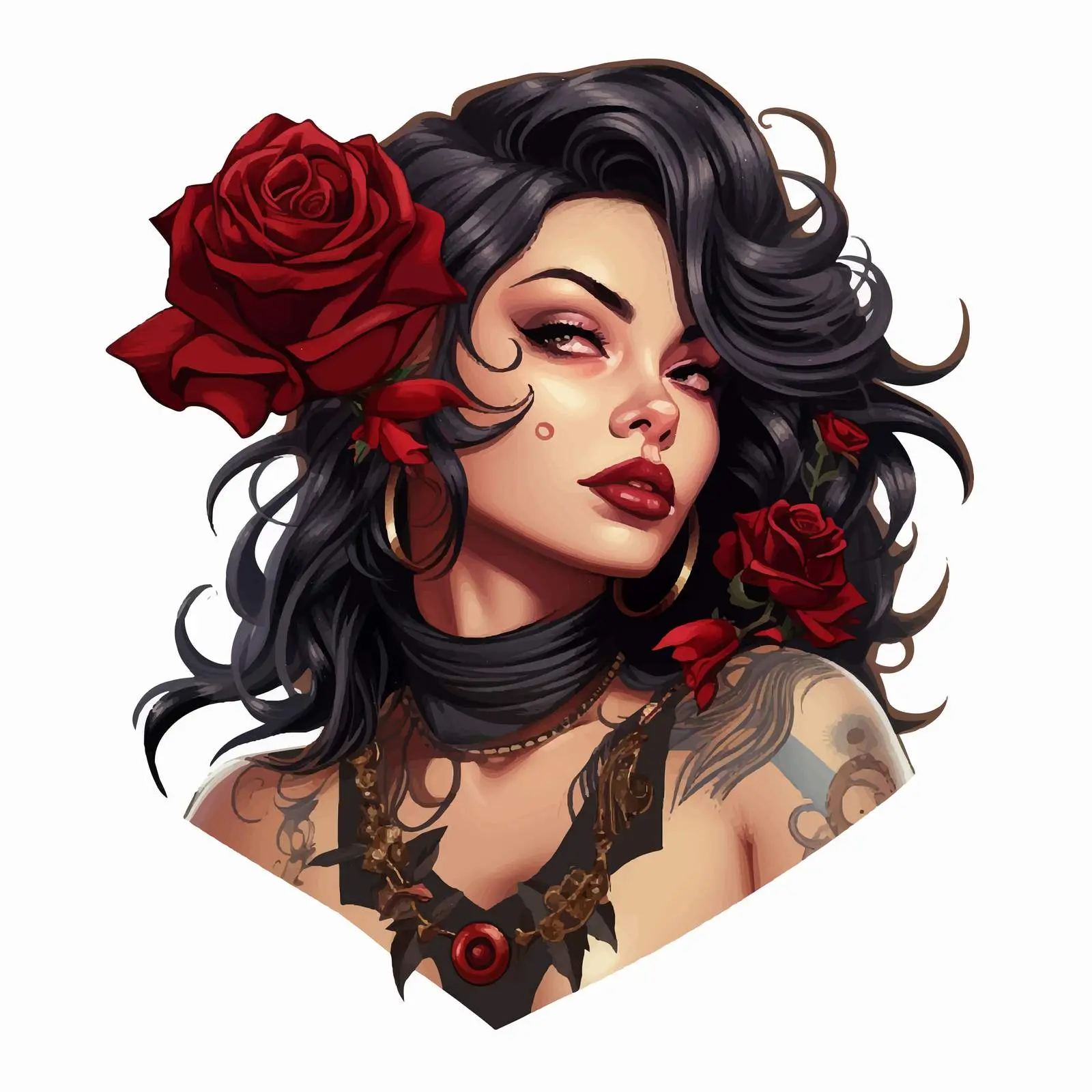 Chicano Style Girl with Rose Tattoos — free download from Dotvec