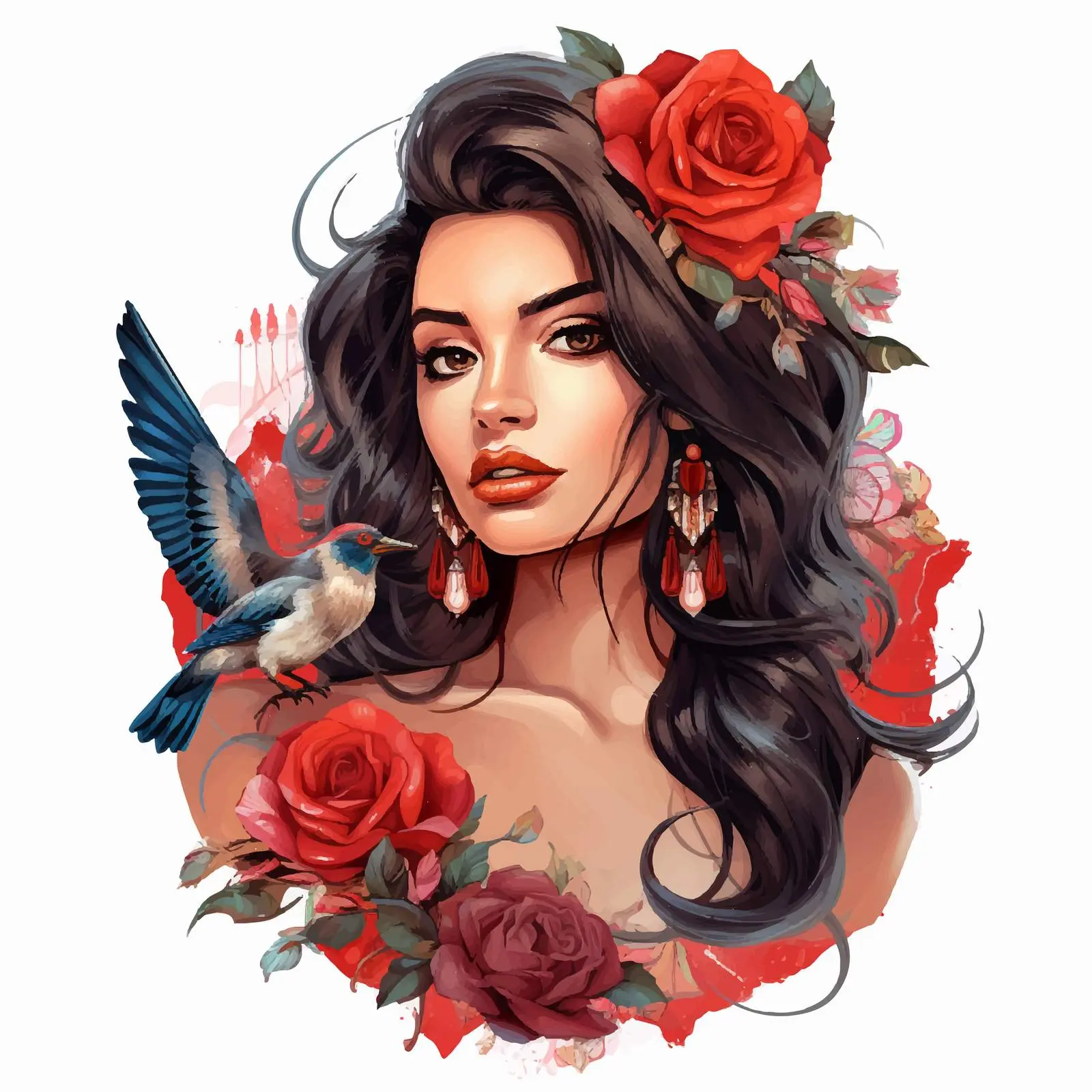 Chicano Style Girl with Tattoo and Roses — free download from Dotvec
