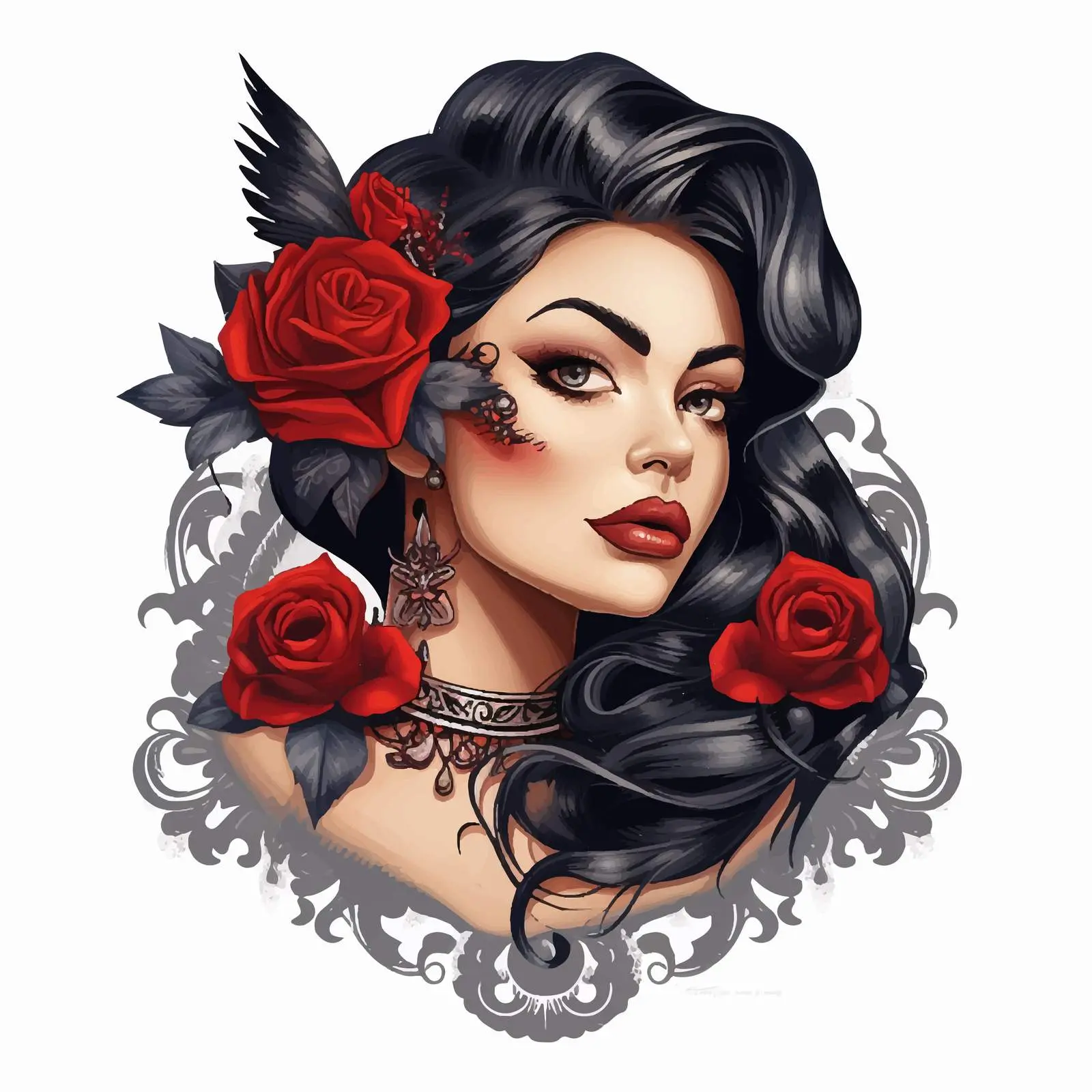 Chicano Style Girl with Rose Tattoo — free download from Dotvec