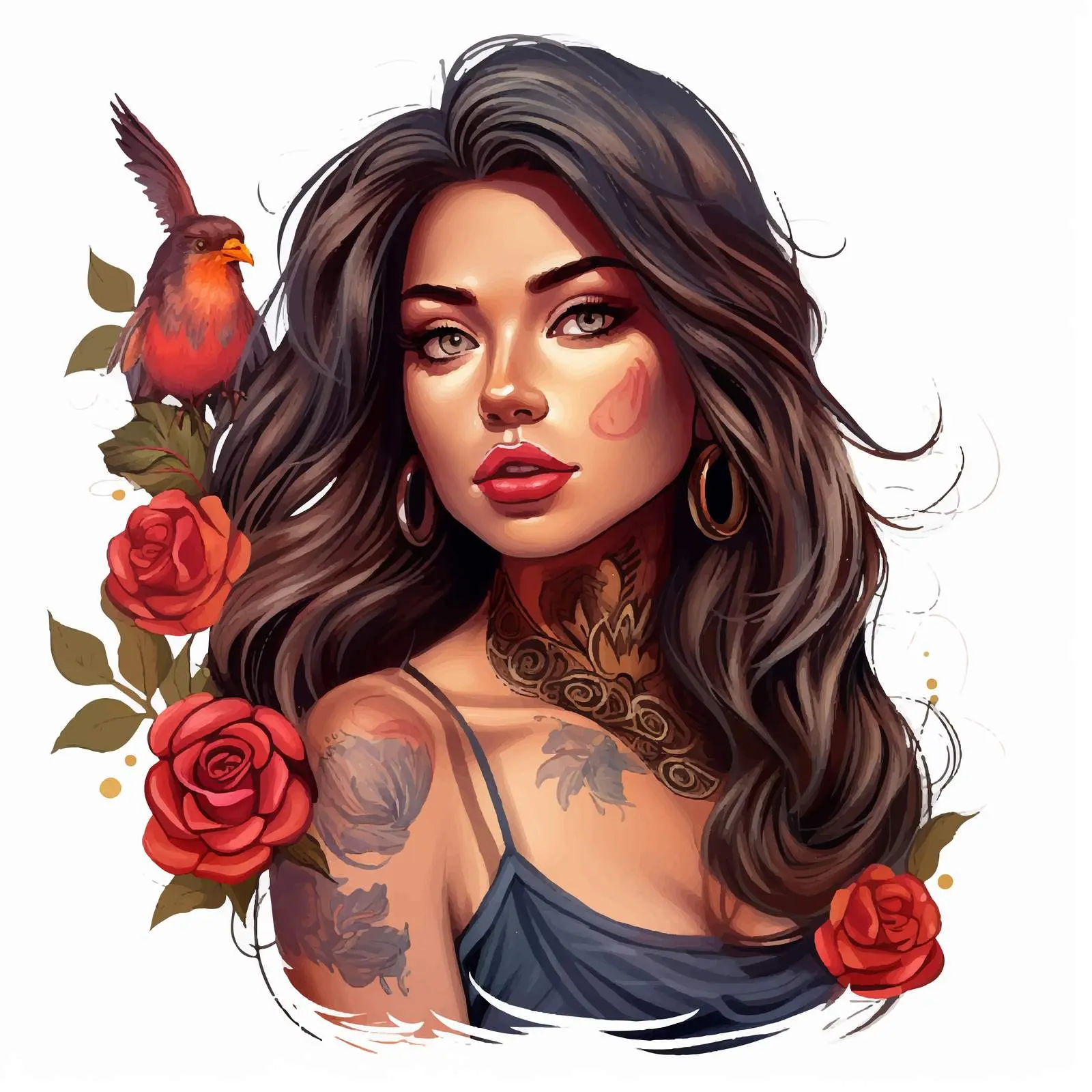 Chicano Style Girl with Rose Tattoo Vector — free download from Dotvec