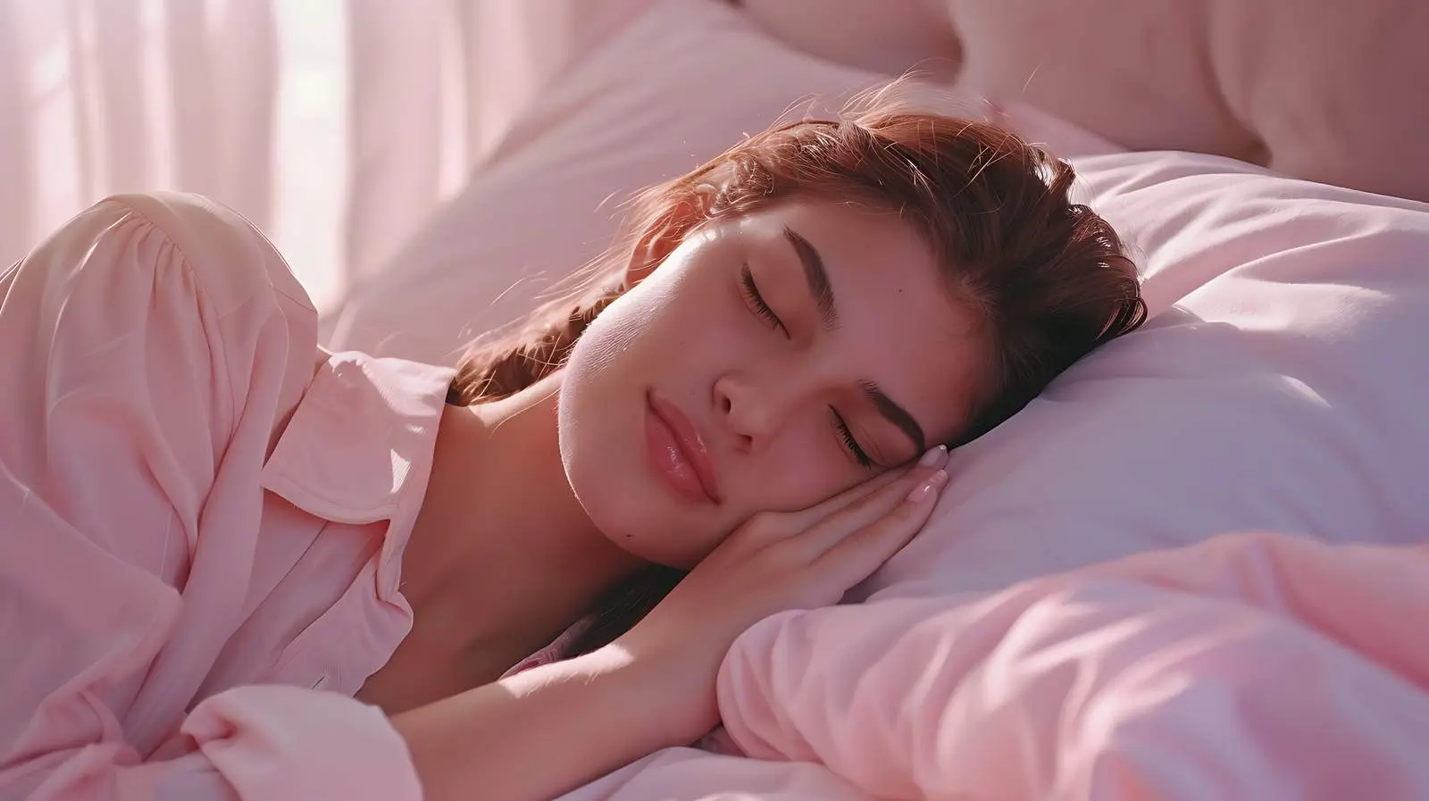 Girl Sleeping Peacefully in Bedroom – free pose image from Dotvec