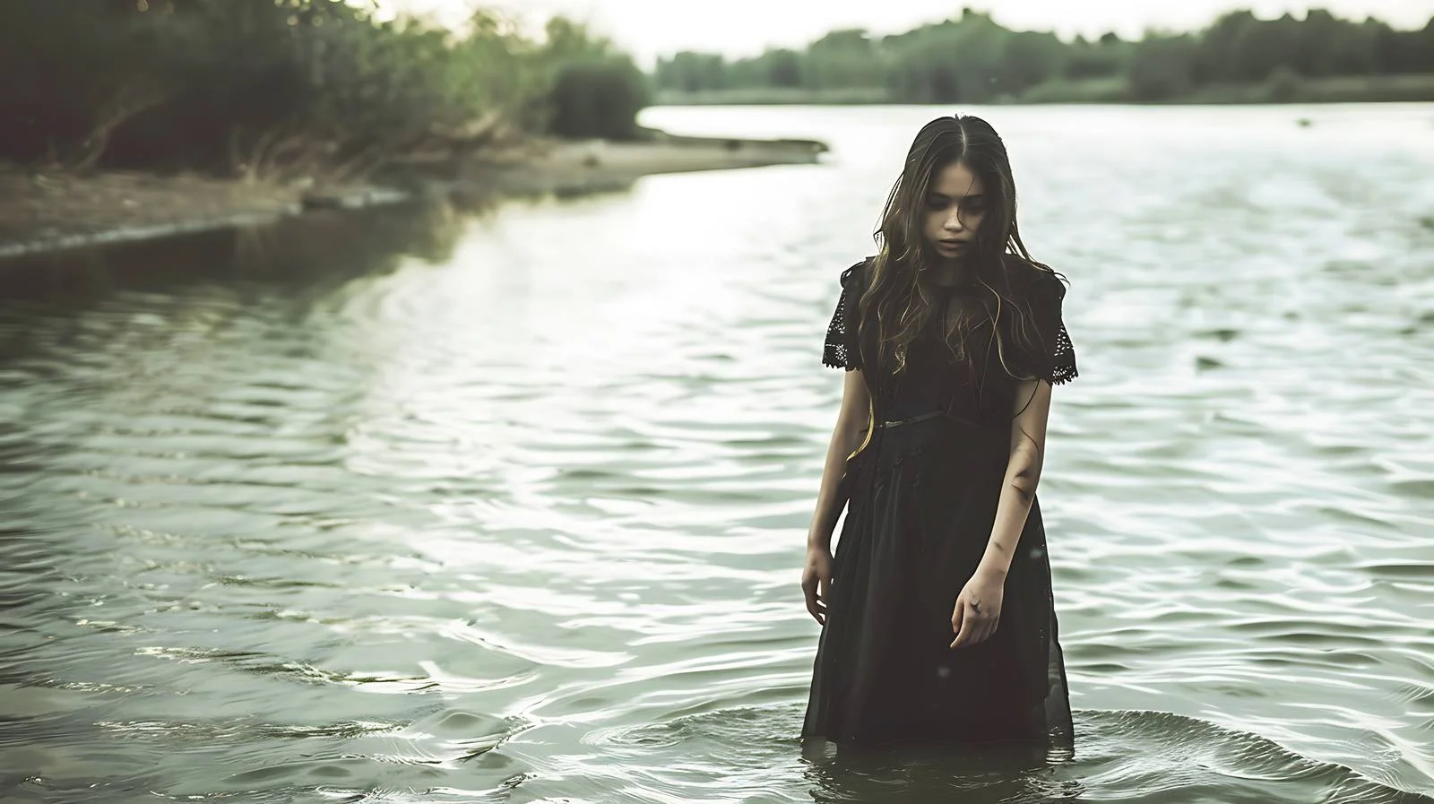 Serene woman in the river water — free download from Dotvec