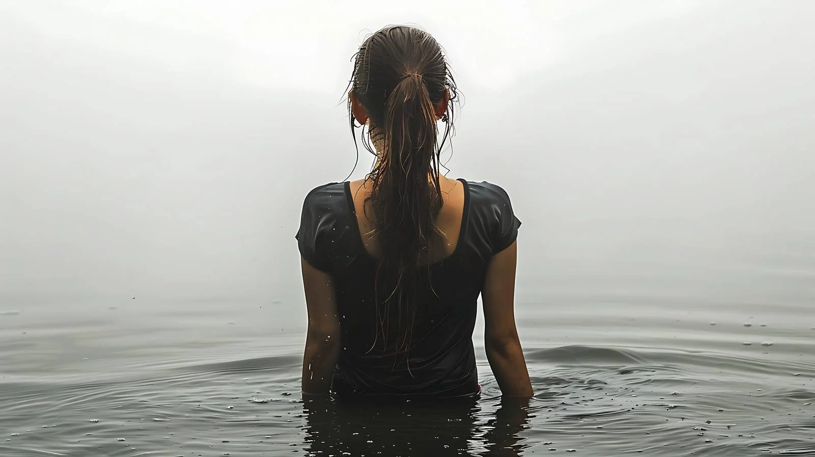 Serene woman standing in tranquil river — free download from Dotvec