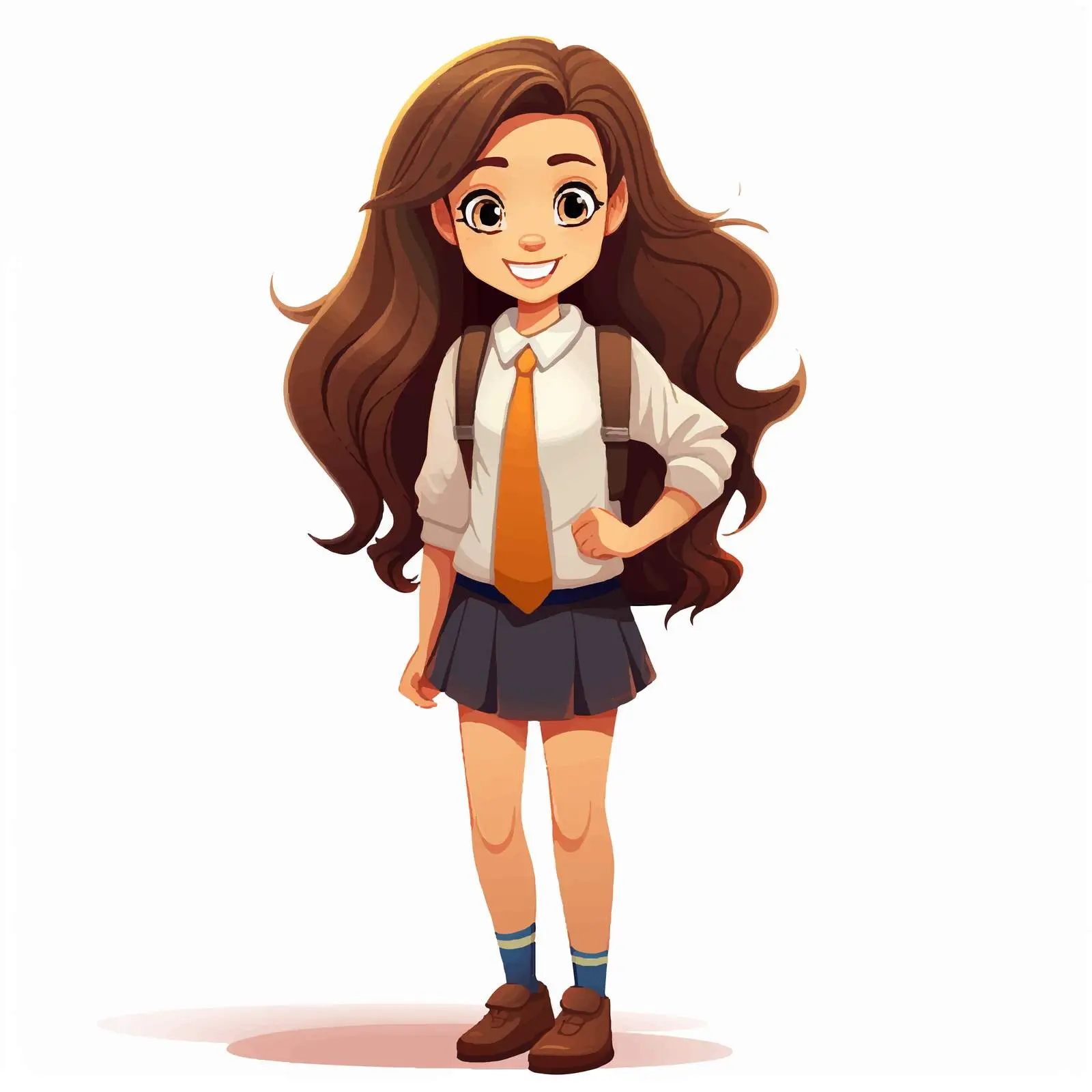 Cheerful Girl Student with Long Hair Vector — free download from Dotvec