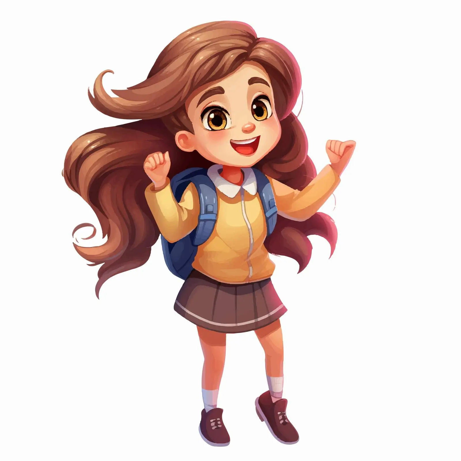 Cheerful Girl Student with Long Hair Vector — free download from Dotvec