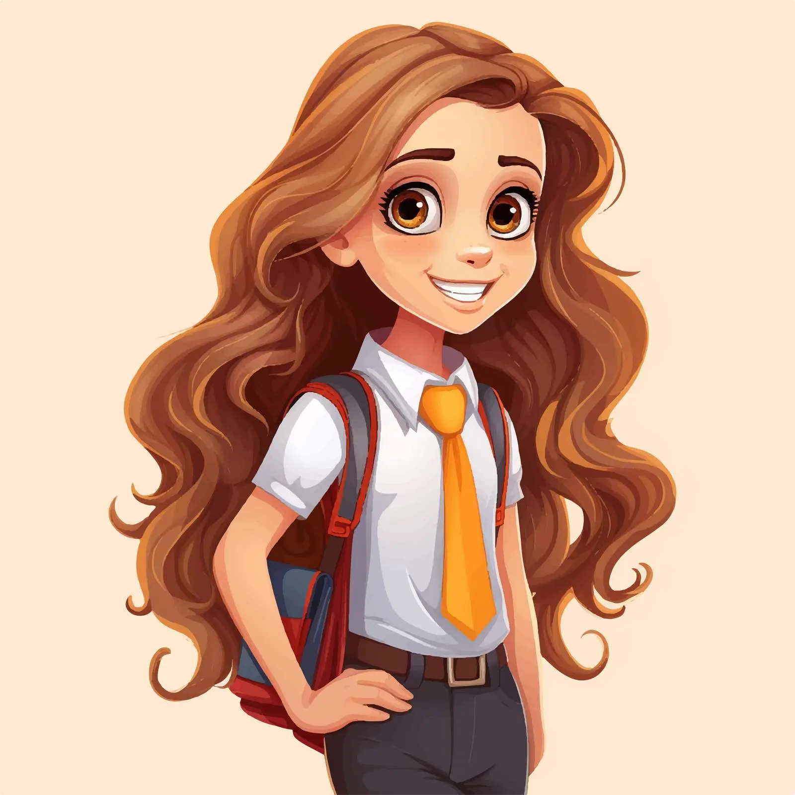 Cheerful Student Girl with Long Hair Vector — free download from Dotvec
