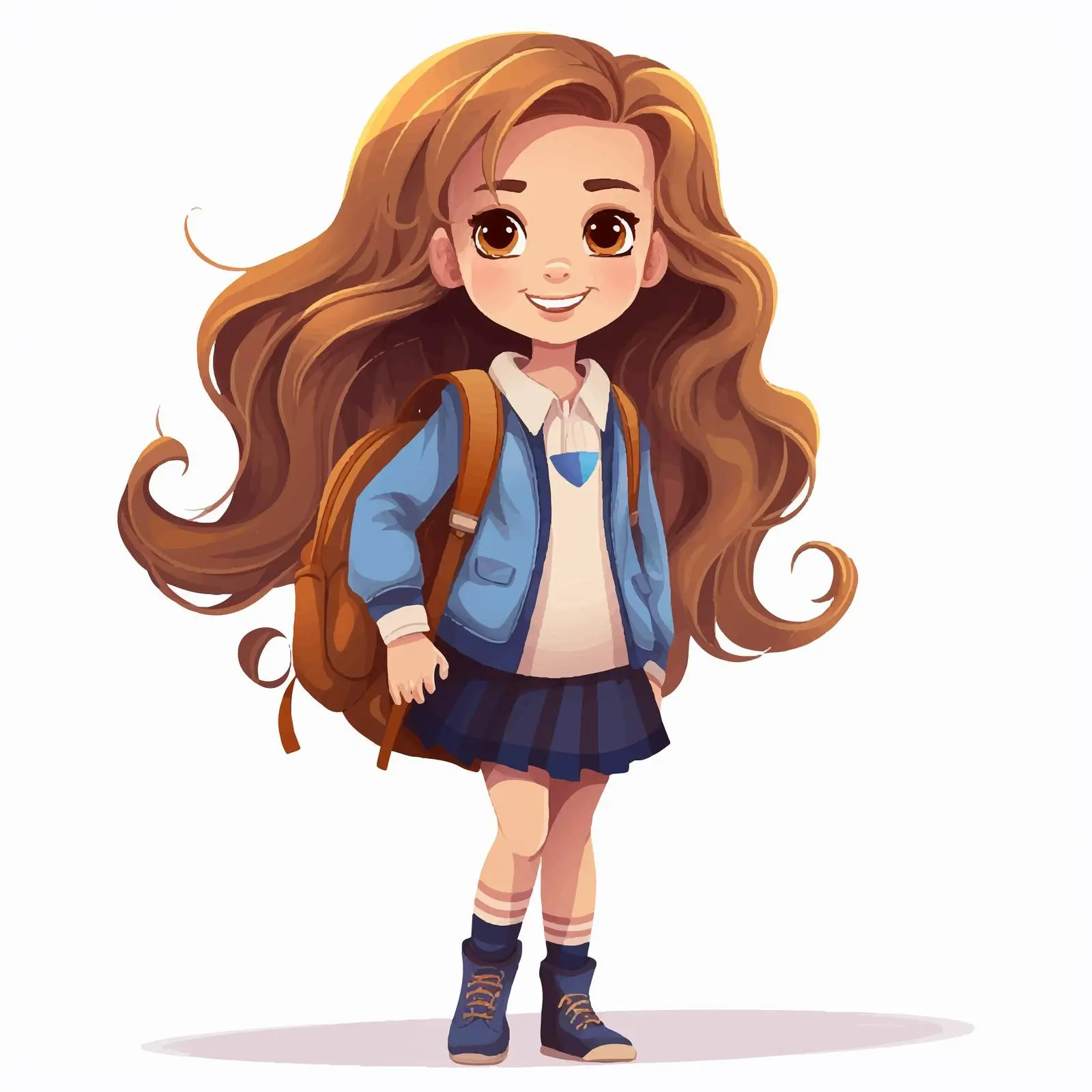 Cheerful Girl Student Vector with Long Hair — free download from Dotvec