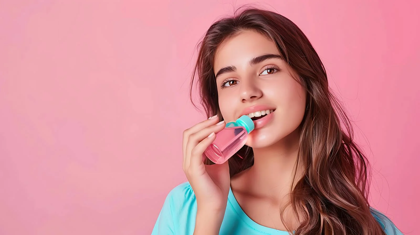 Girl Using Mouthwash on Pink Background — free download from Dotvec