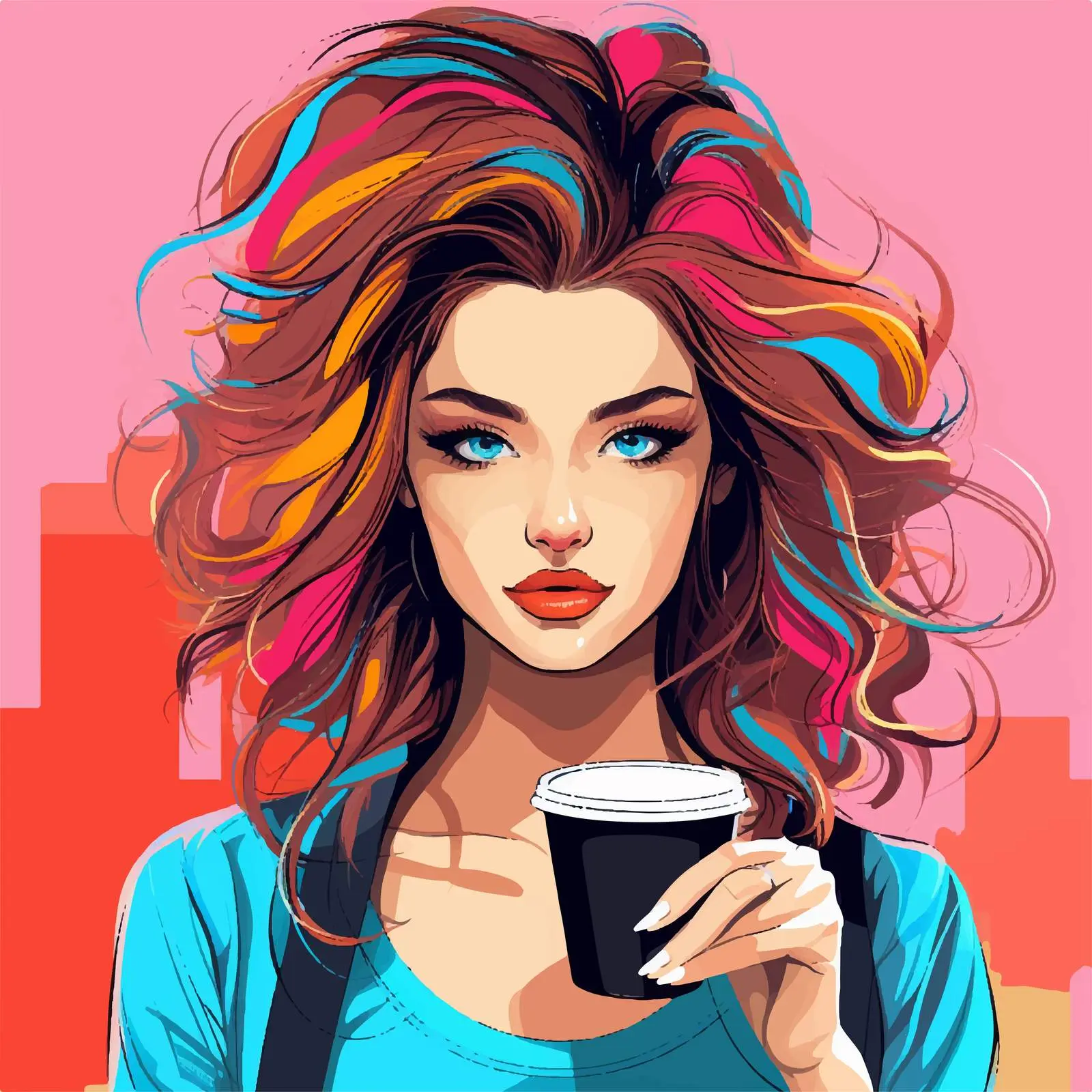 Stylish Girl with Coffee and Chic Hairstyle — free download from Dotvec