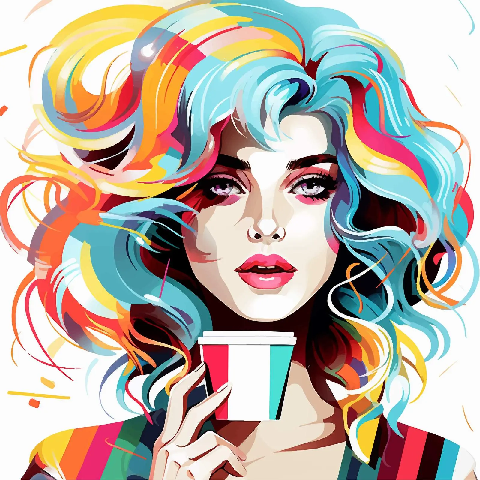 Stylish Girl with Coffee and Trendy Hairstyle — free download from Dotvec