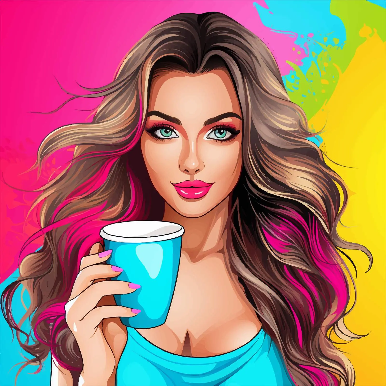 Girl with Long Hair Holding a Cup Vector — free download from Dotvec