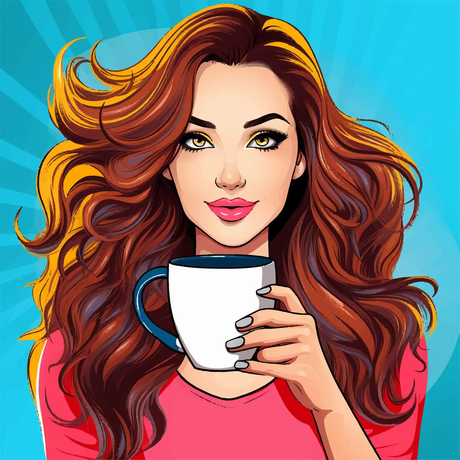 Beautiful Girl with Long Hair Holding a Cup — free download from Dotvec