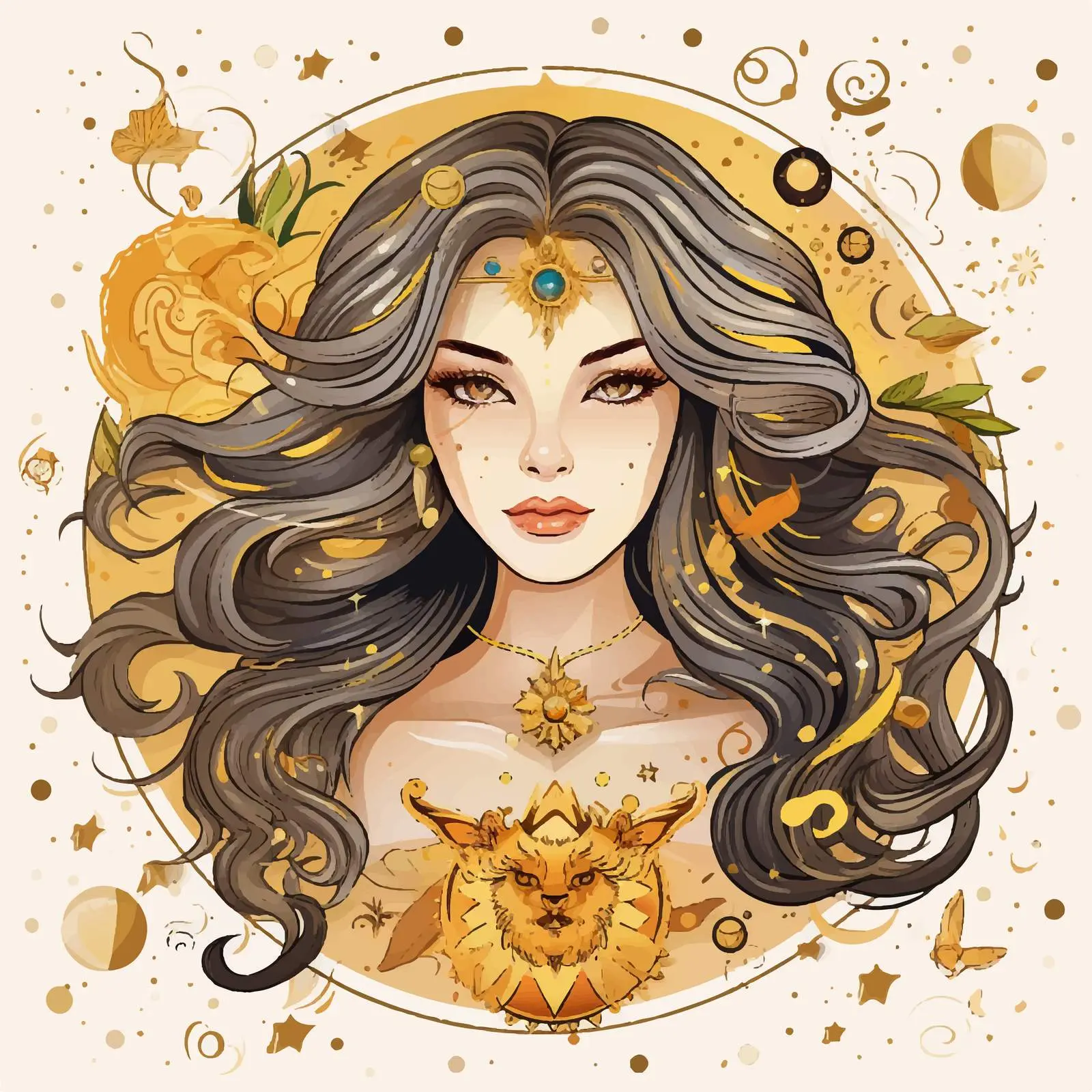Leo Zodiac Girl in Fashion and Makeup Doodle — free download from Dotvec