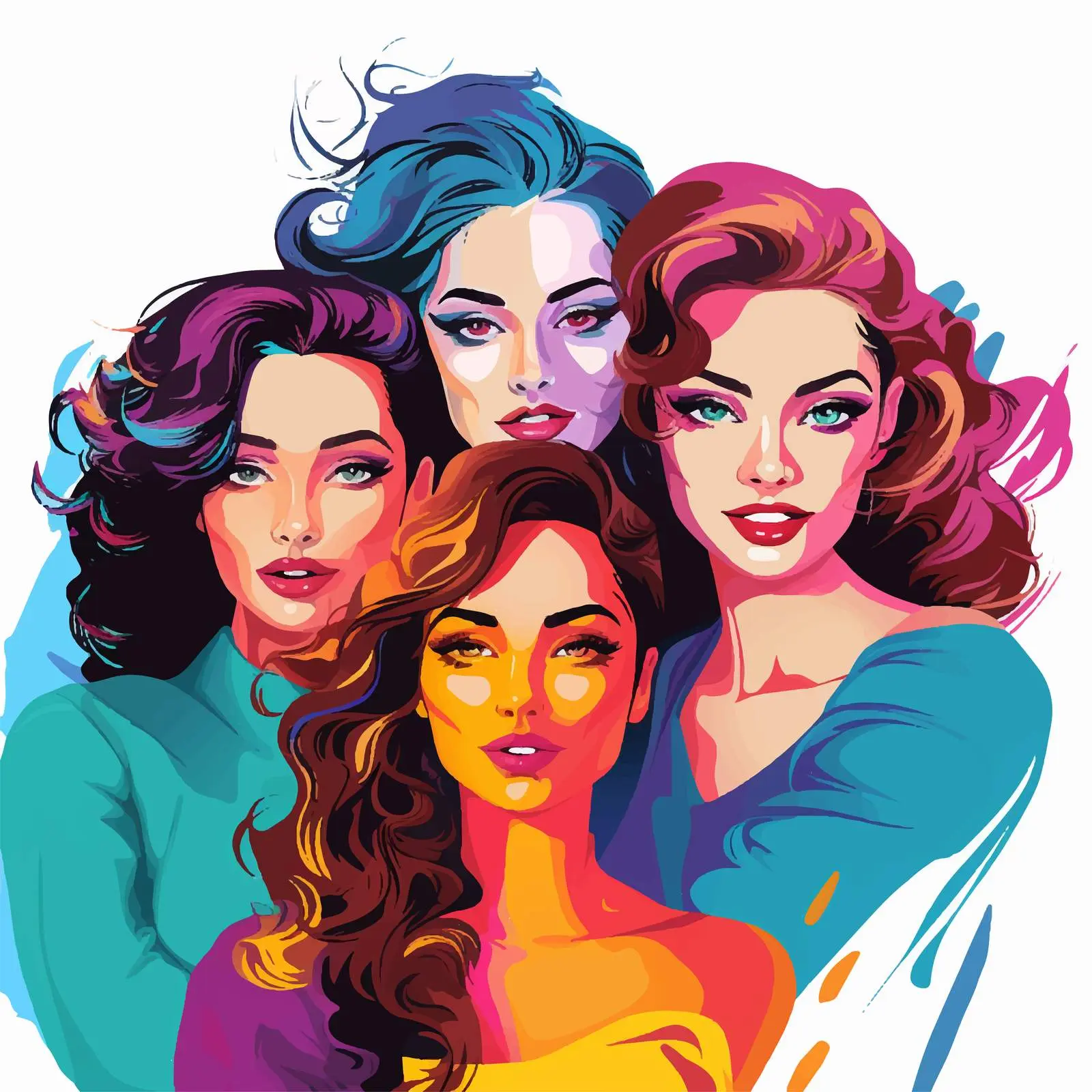 Diverse Beautiful Girls in Bright Colors — free download from Dotvec