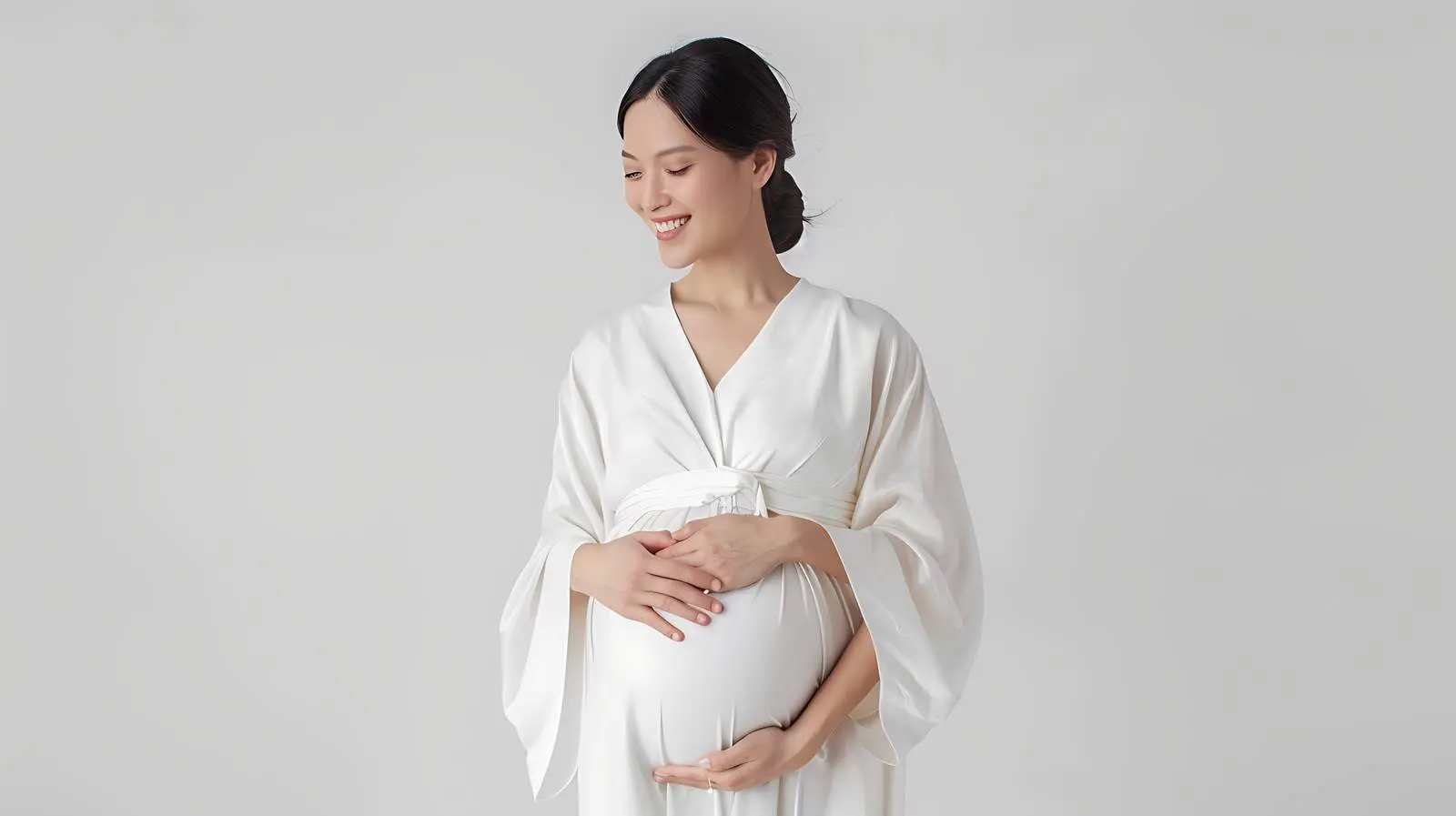 Happy Pregnant Woman in Elegant White Dress – free positive energy image from Dotvec