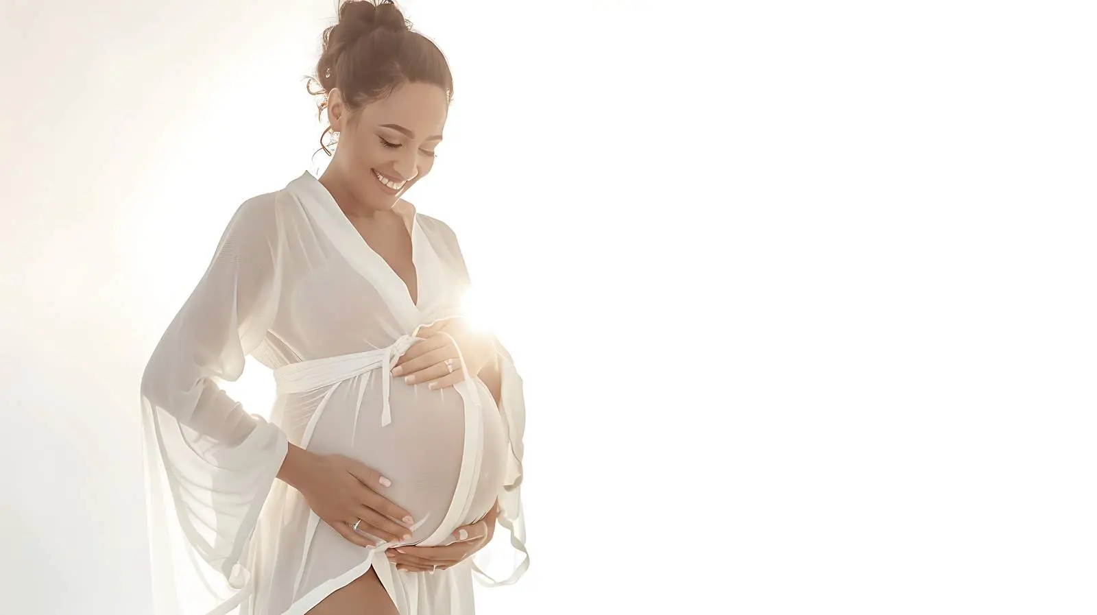 Elegant Happy Pregnant Woman in White Dress – free positive energy image from Dotvec