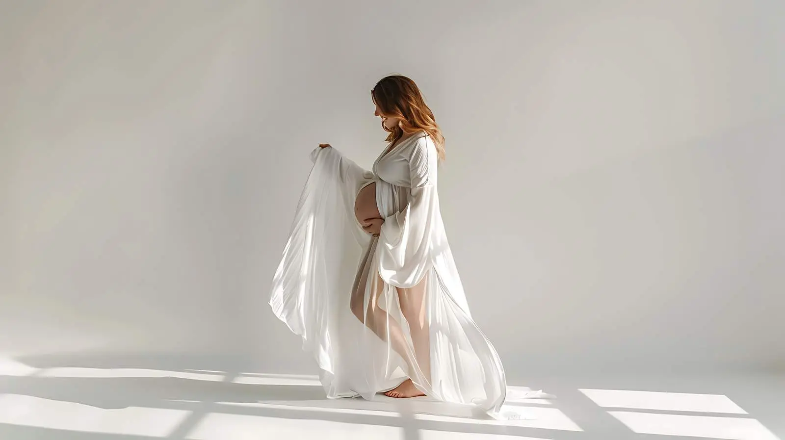 Elegant Pregnant Woman in White Robe Dress — free download from Dotvec
