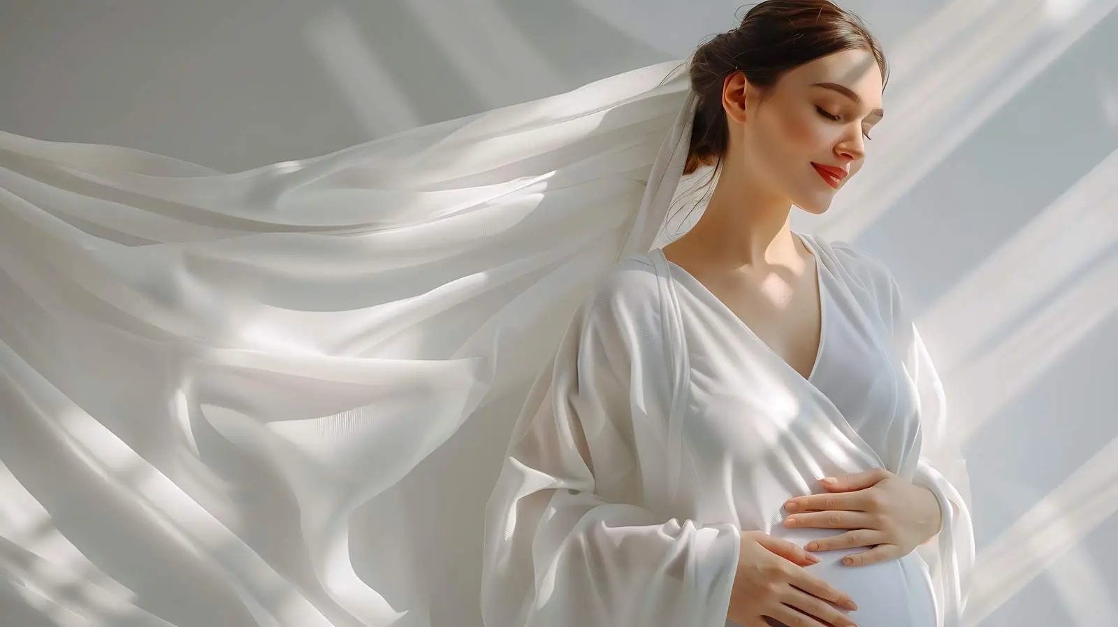 Elegant White Robe Dress for Happy Pregnant Woman — free download from Dotvec