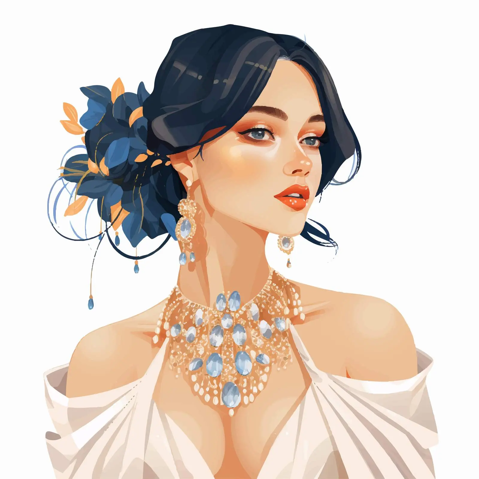 Fashionable Girl in Jewelry Illustration — free download from Dotvec