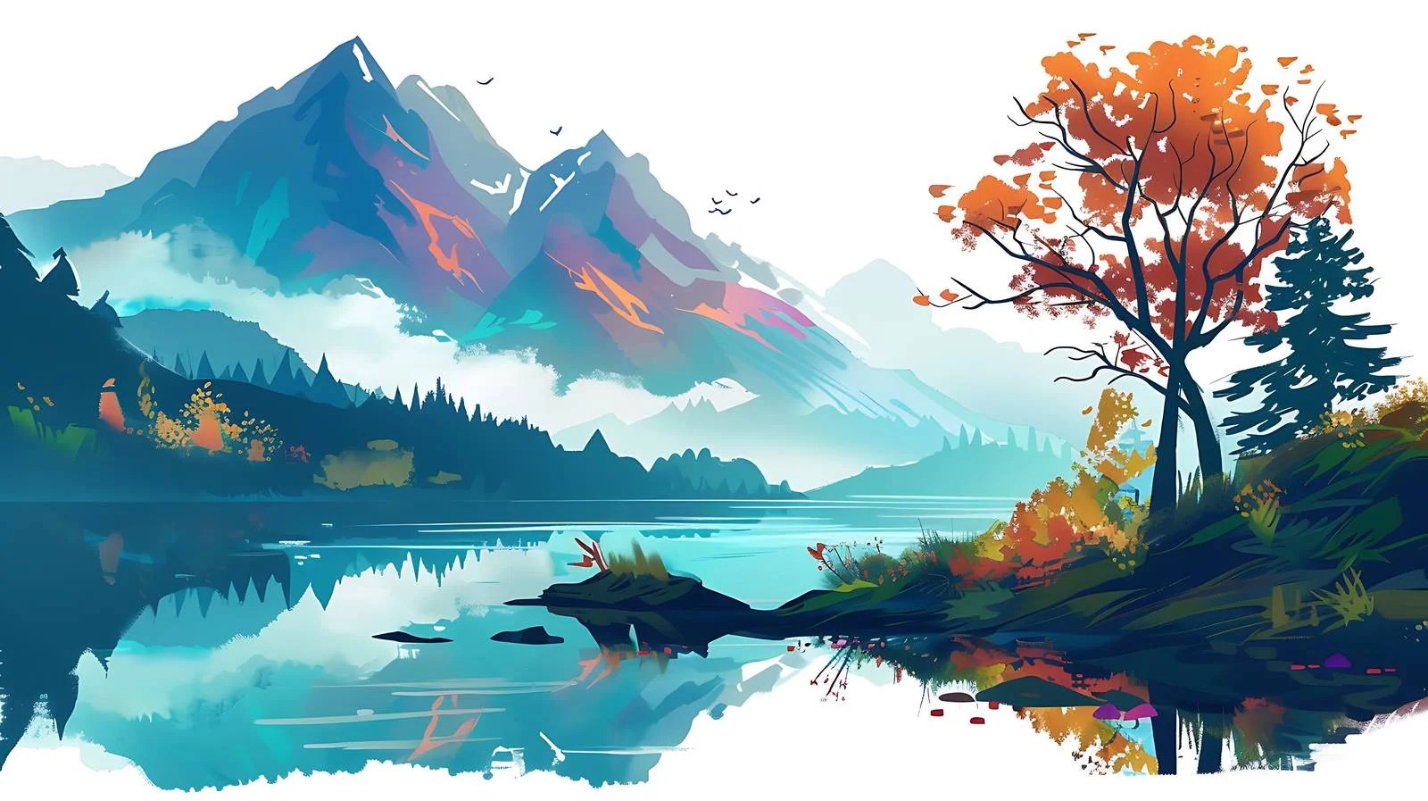 Serene Landscape Scene on White Background — free download from Dotvec