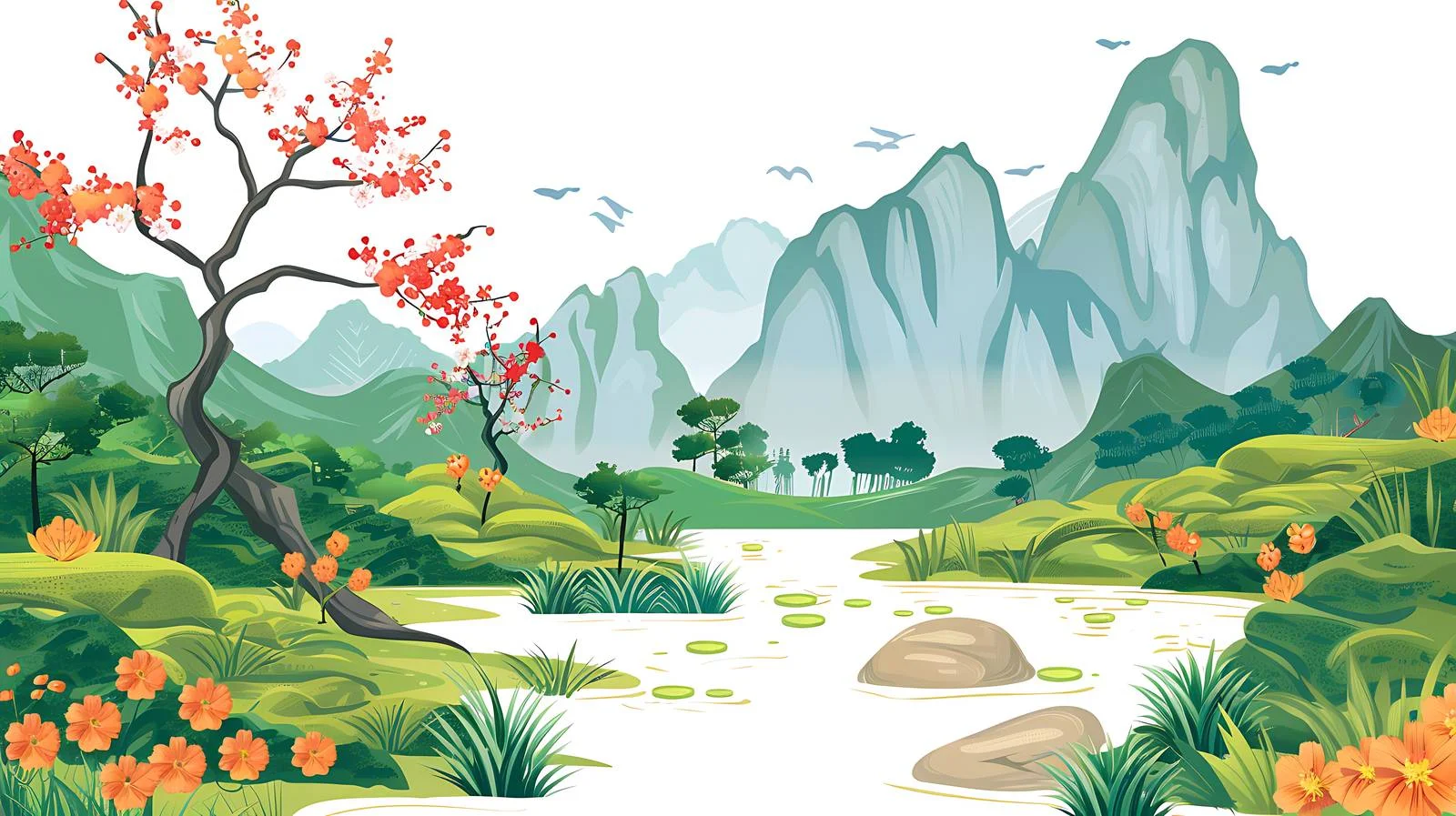 Serene Landscape Drawing on White Background — free download from Dotvec