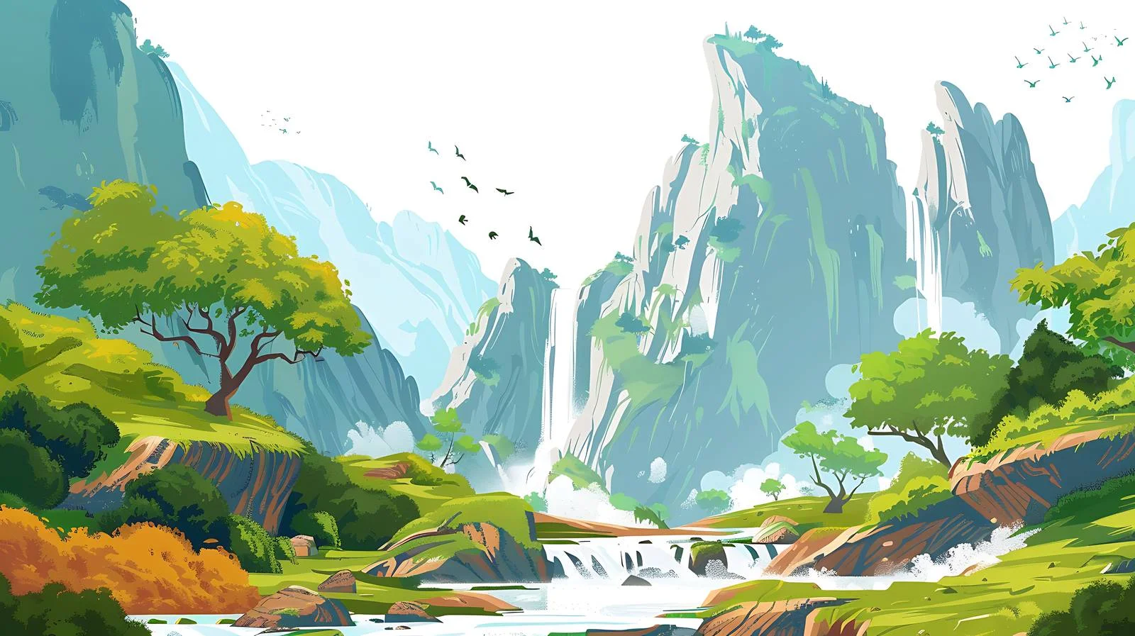 Serene Landscape Painting on White Background — free download from Dotvec