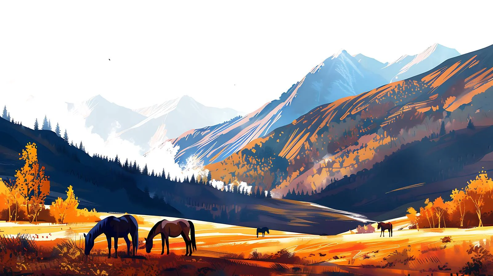 Scenic Autumn Mountain Horse Landscape — free download from Dotvec