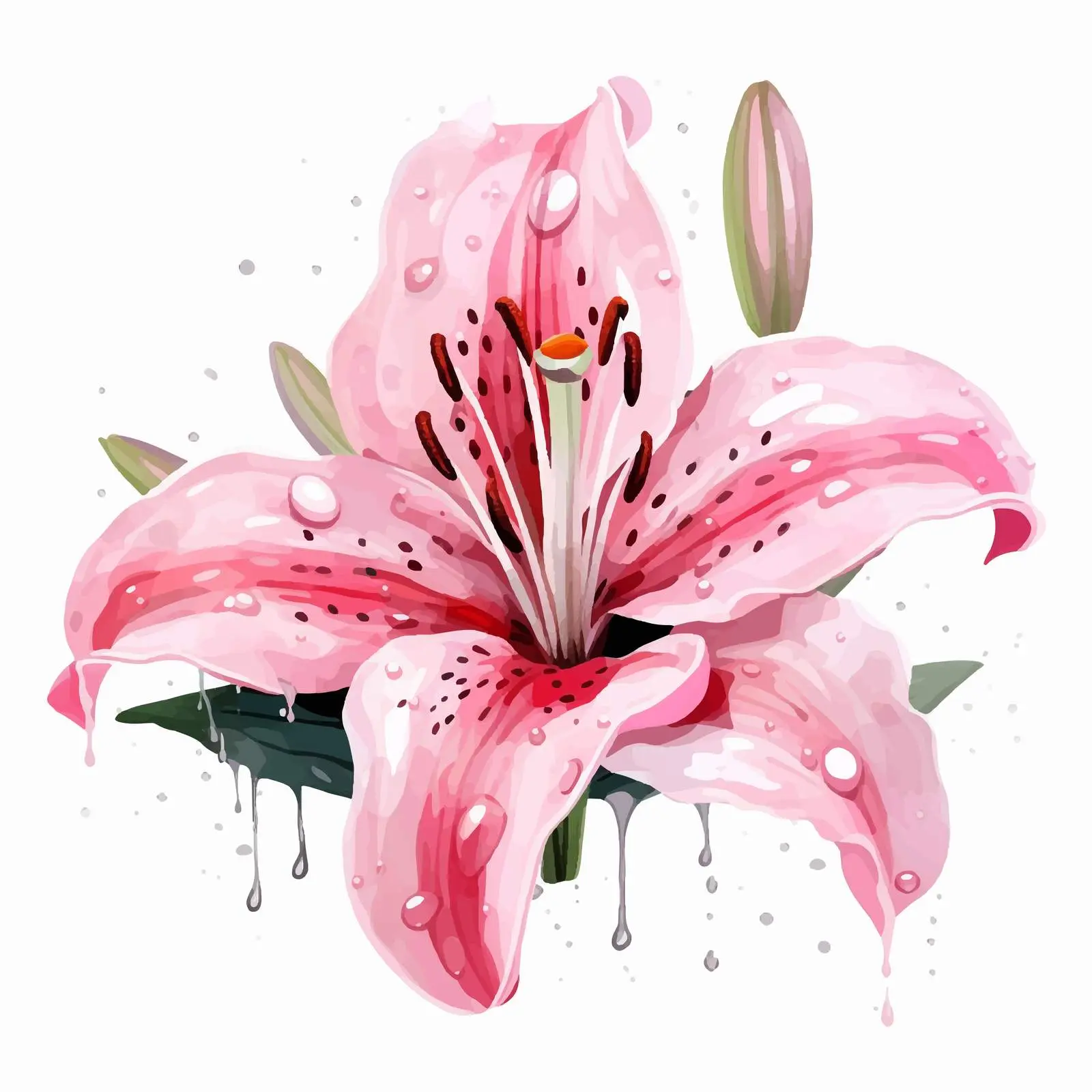 Pink Watercolor Lily Flower Vector Design – free splashes image from Dotvec