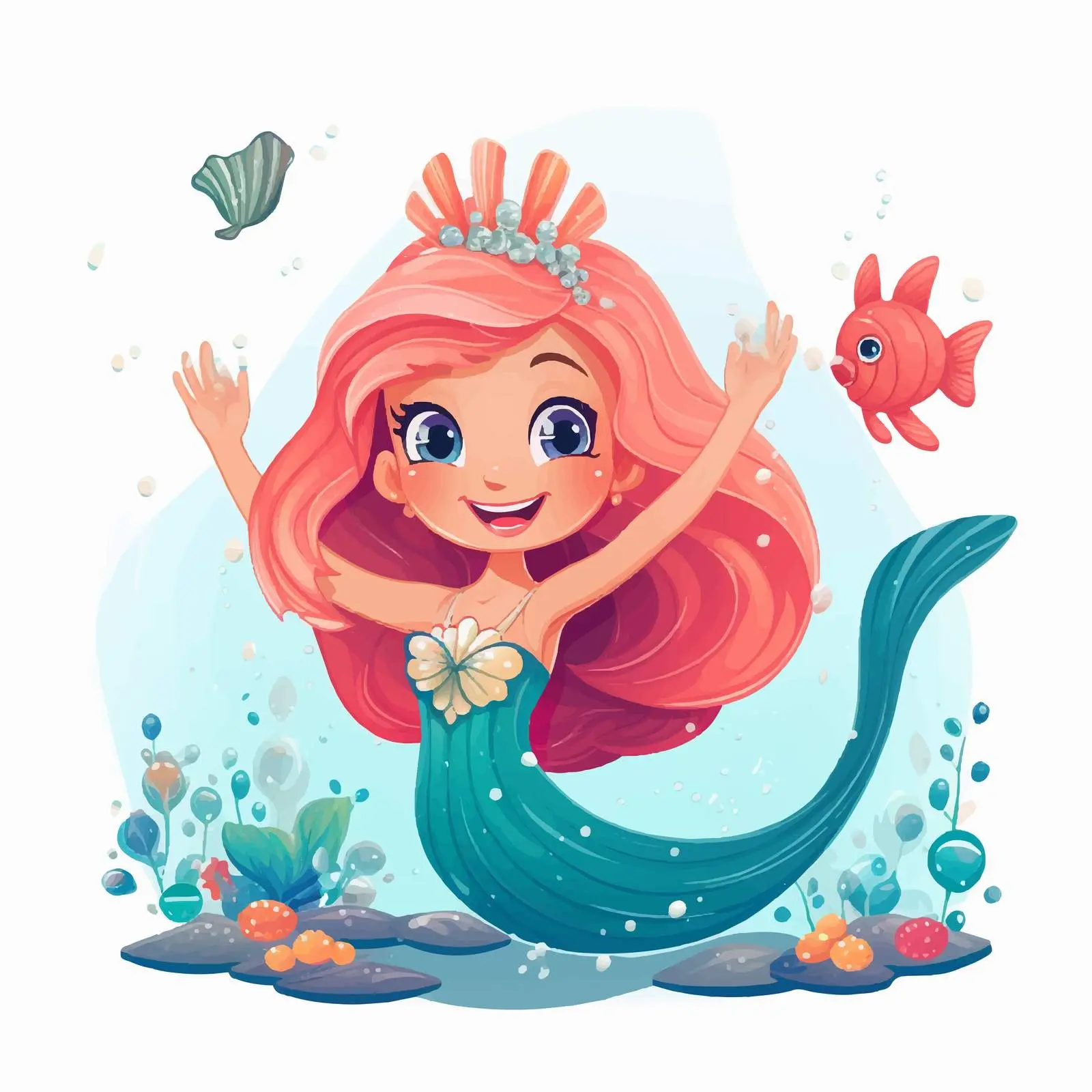 Cute Blonde Mermaid with Fish Tail Vector — free download from Dotvec