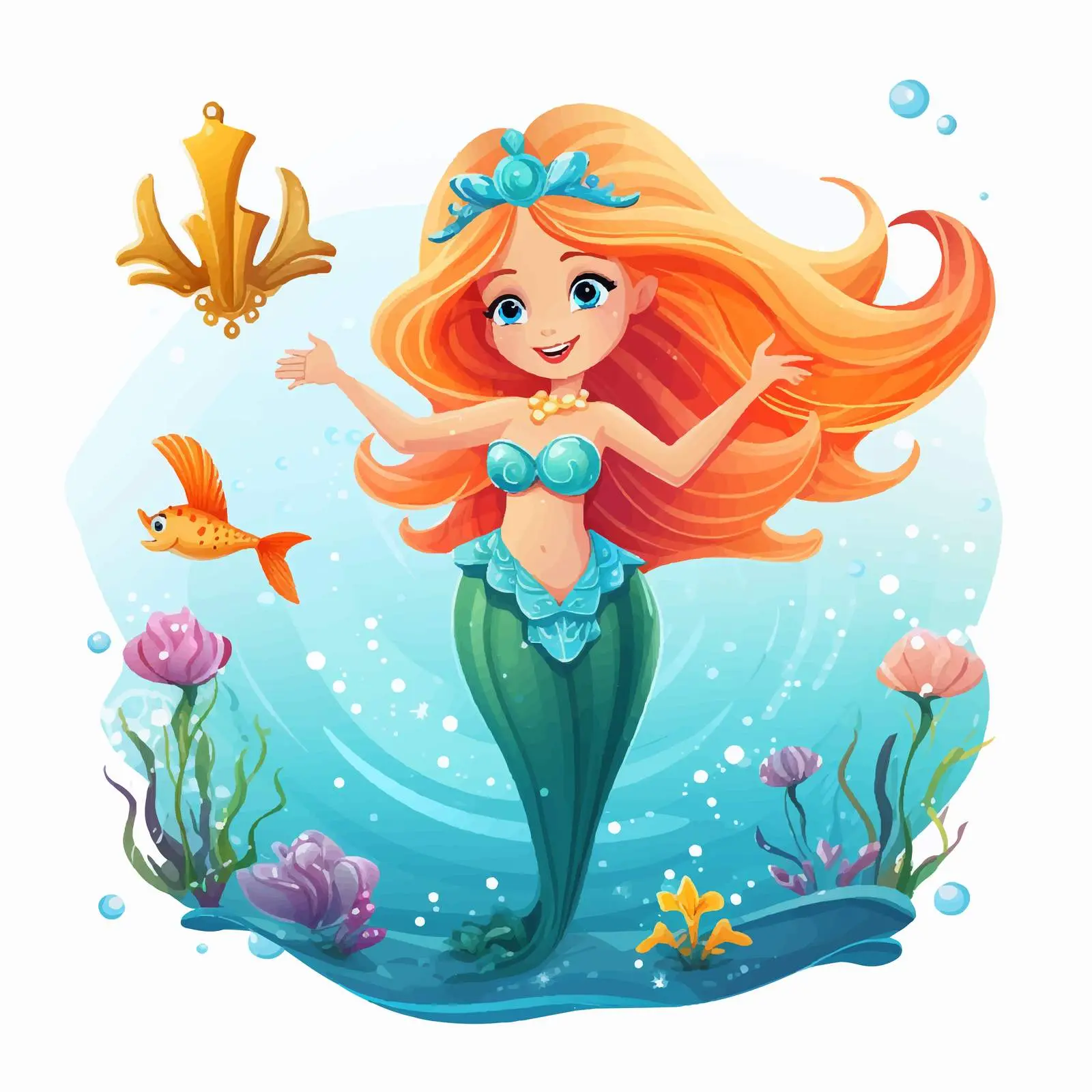 Cute Blonde Mermaid Vector with Fish Tail — free download from Dotvec