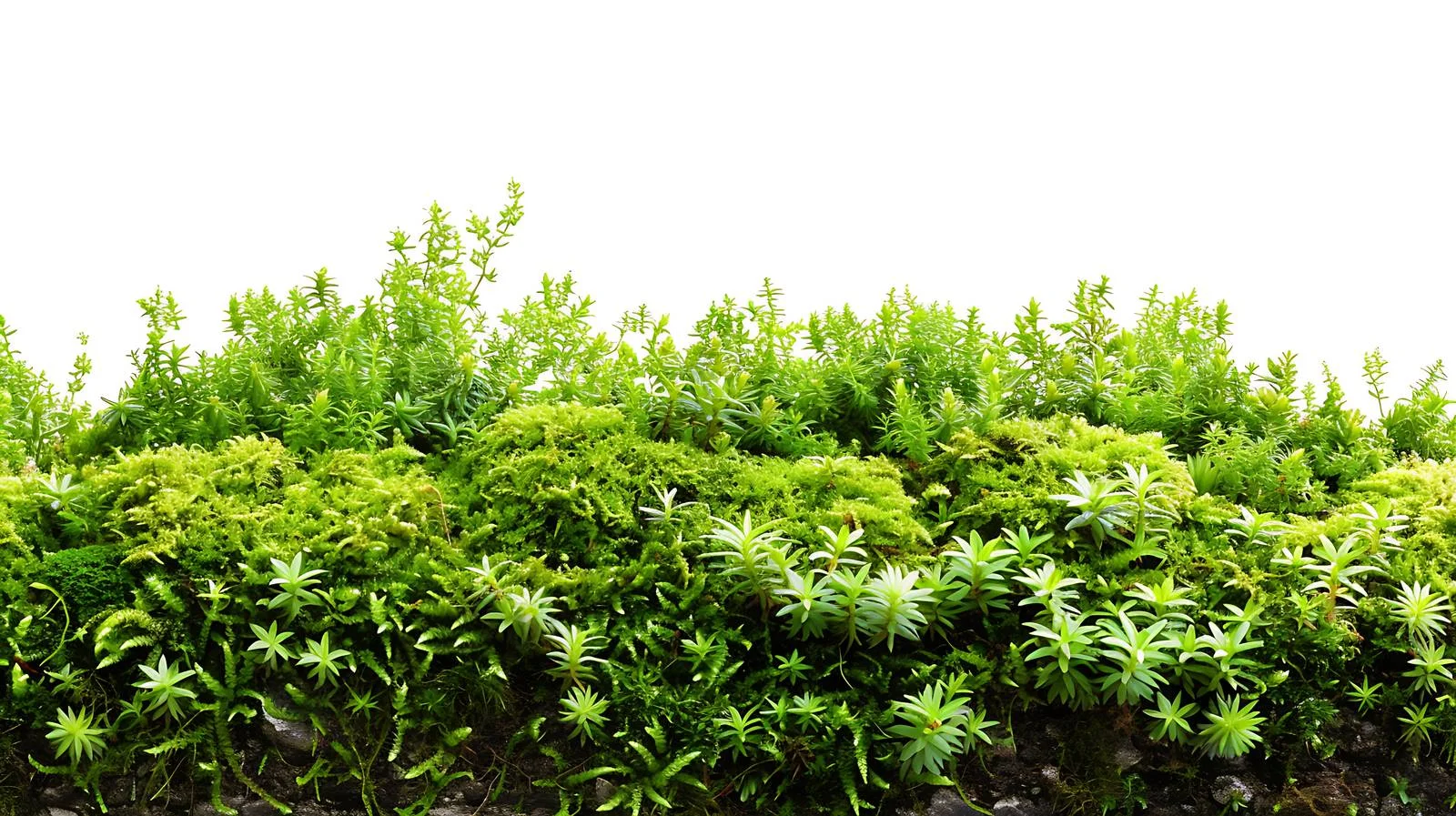 Serene Moss Rainfall Scene on White Background — free download from Dotvec