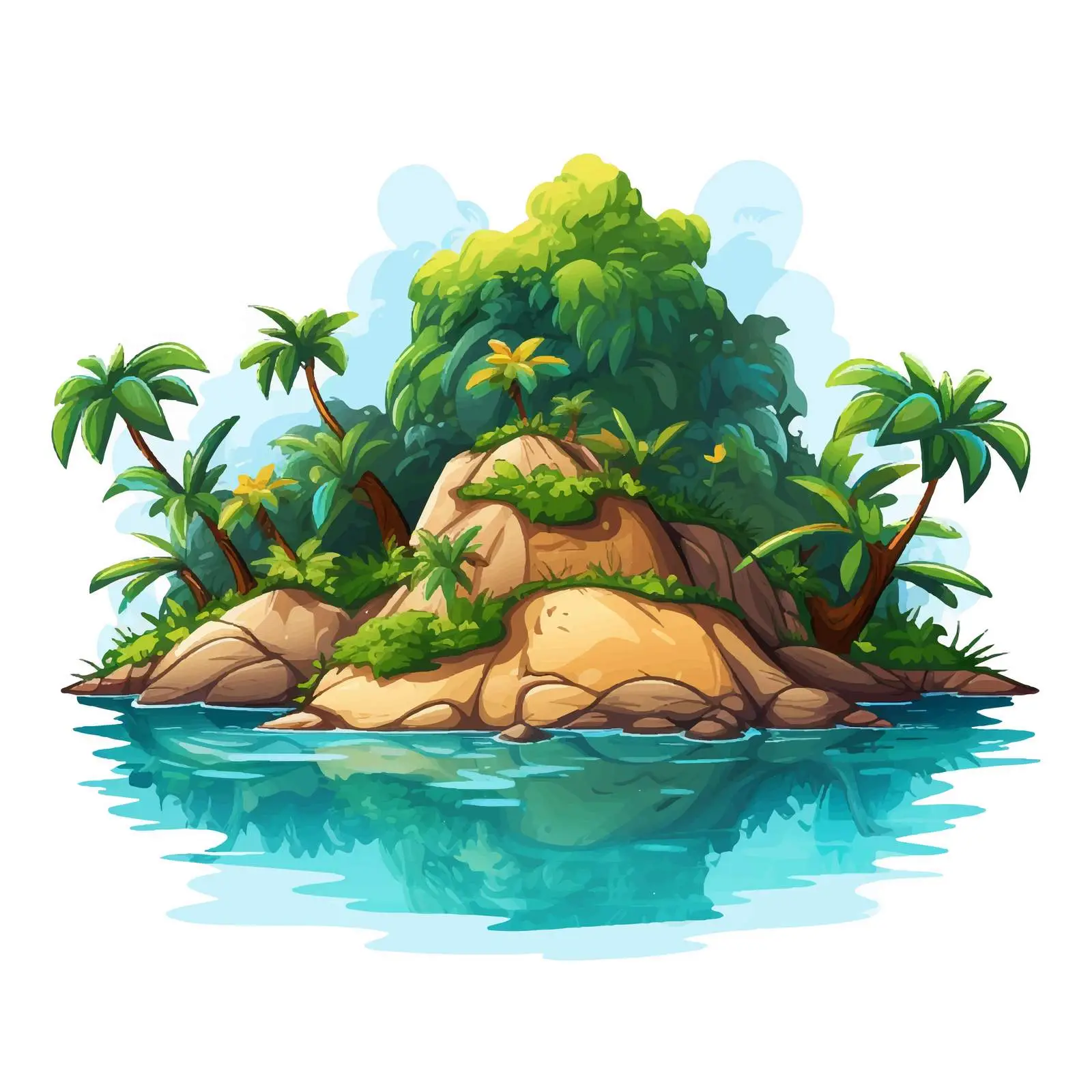 Beautiful Nature Island Vector Illustration on White — free download from Dotvec