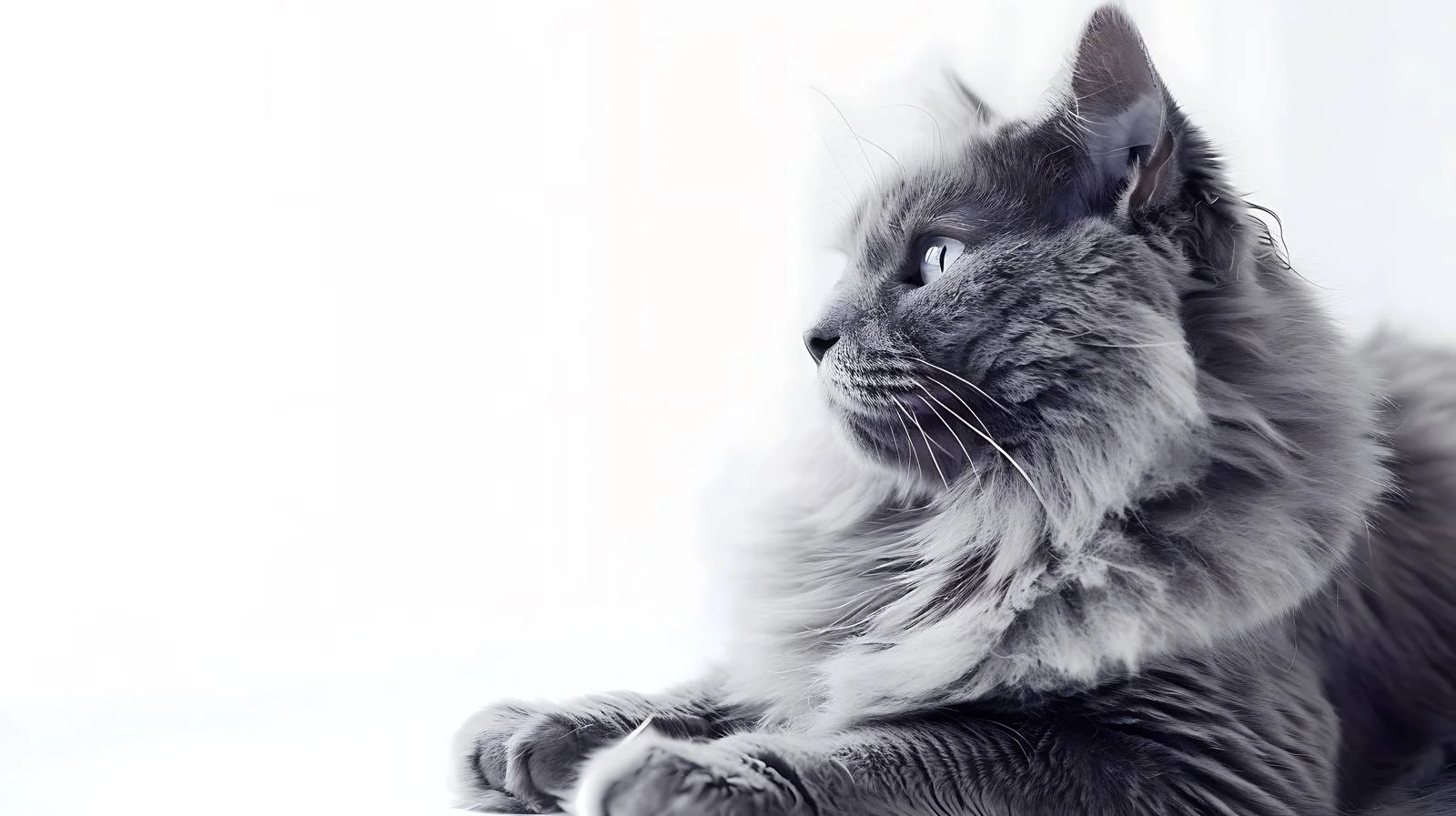 Graceful Nebelung Cat Relaxing on White — free download from Dotvec