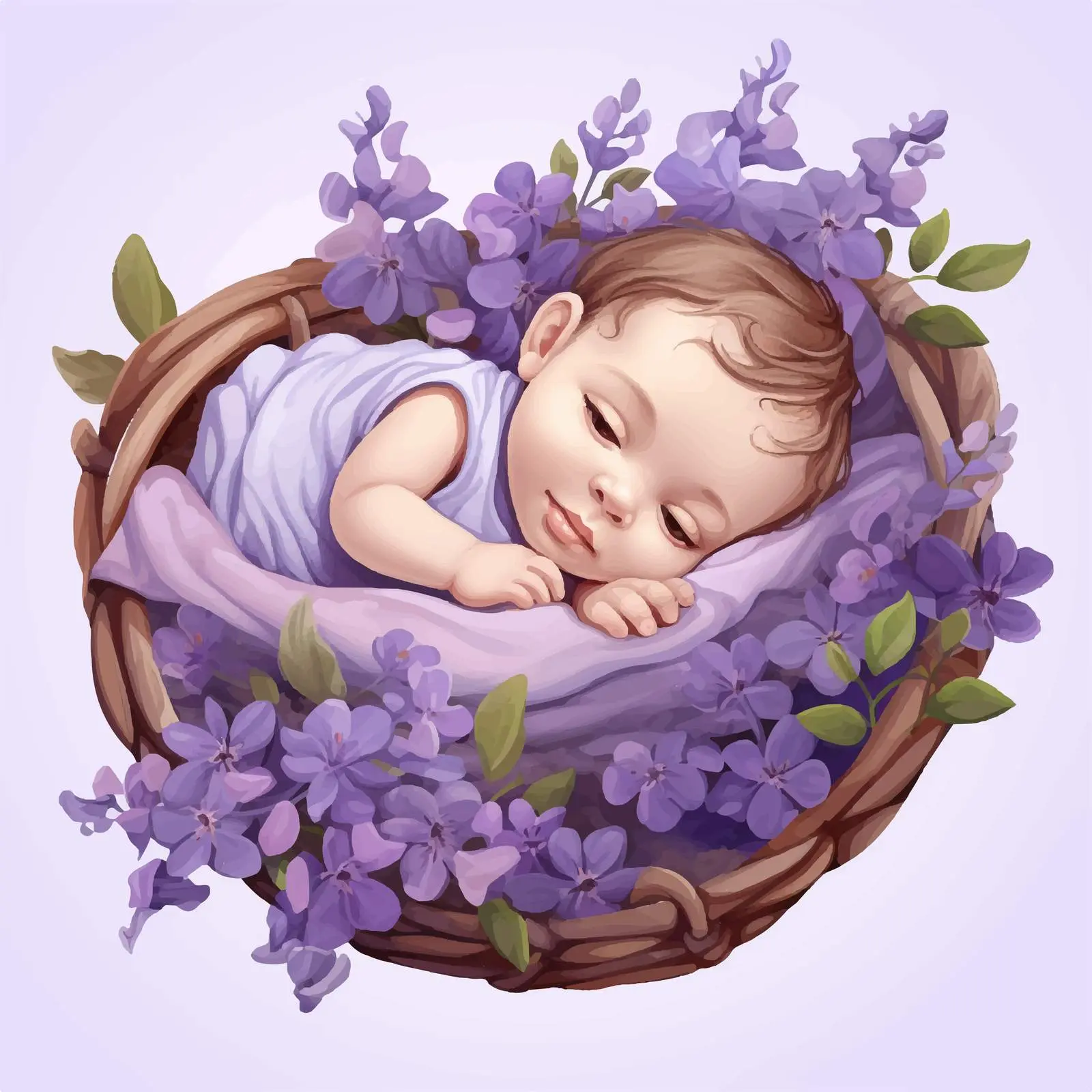 Peaceful Newborn in Flower Basket – free violet flowers image from Dotvec