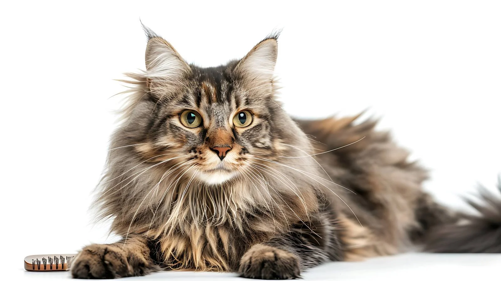 Elegant Nibelung Cat Playing with Comb on White — free download from Dotvec