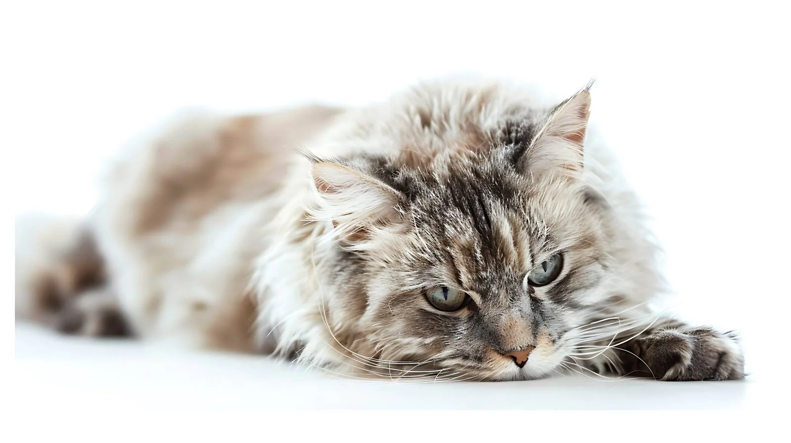 Elegant Nibelung Cat Relaxing on White — free download from Dotvec
