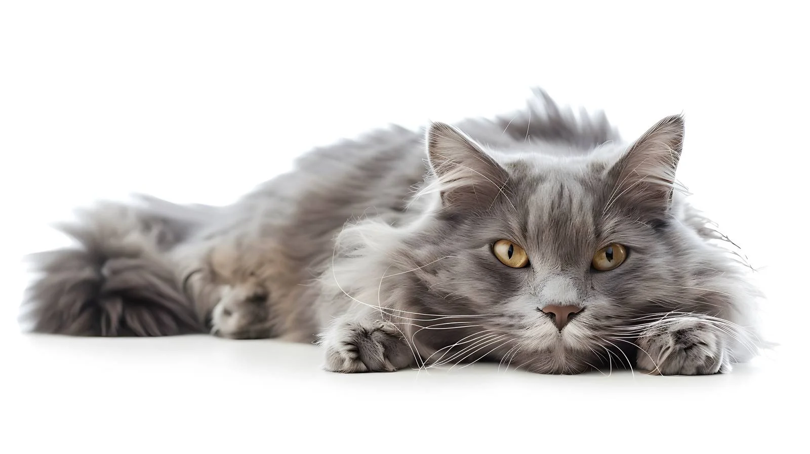 Elegant Nibelung Cat Resting on White — free download from Dotvec