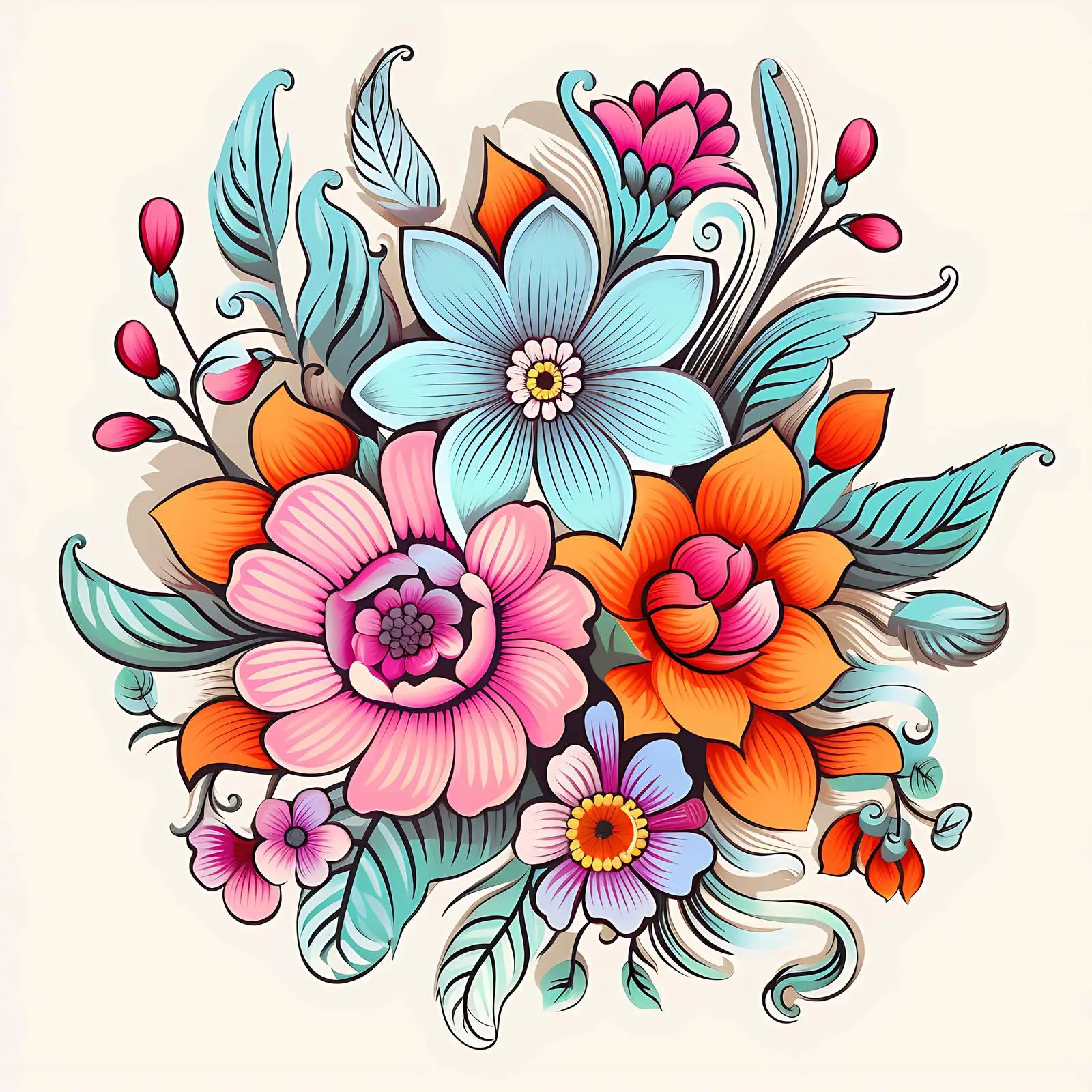 Vibrant Floral Pattern for Postcard Design – free paint image from Dotvec