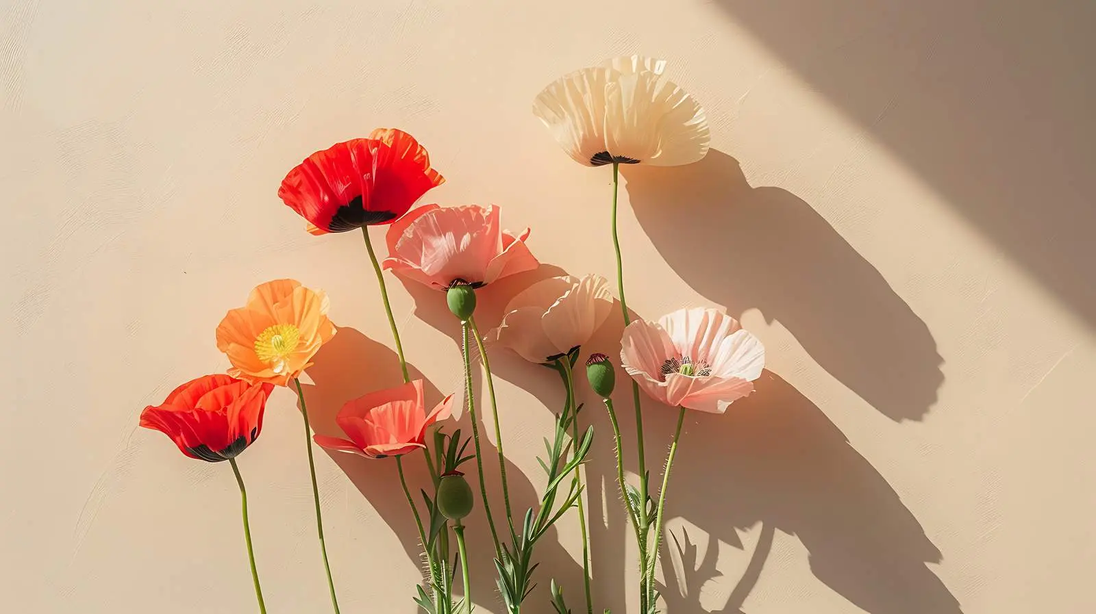 Vibrant Peach, Pink, and Red Poppy Bouquet – free outdoor flora image from Dotvec
