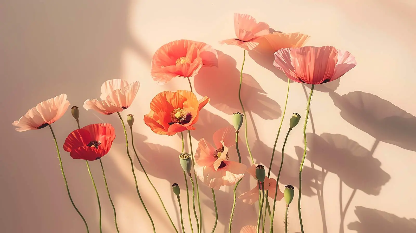 Peach Pink and Red Poppy Flowers Bouquet — free download from Dotvec