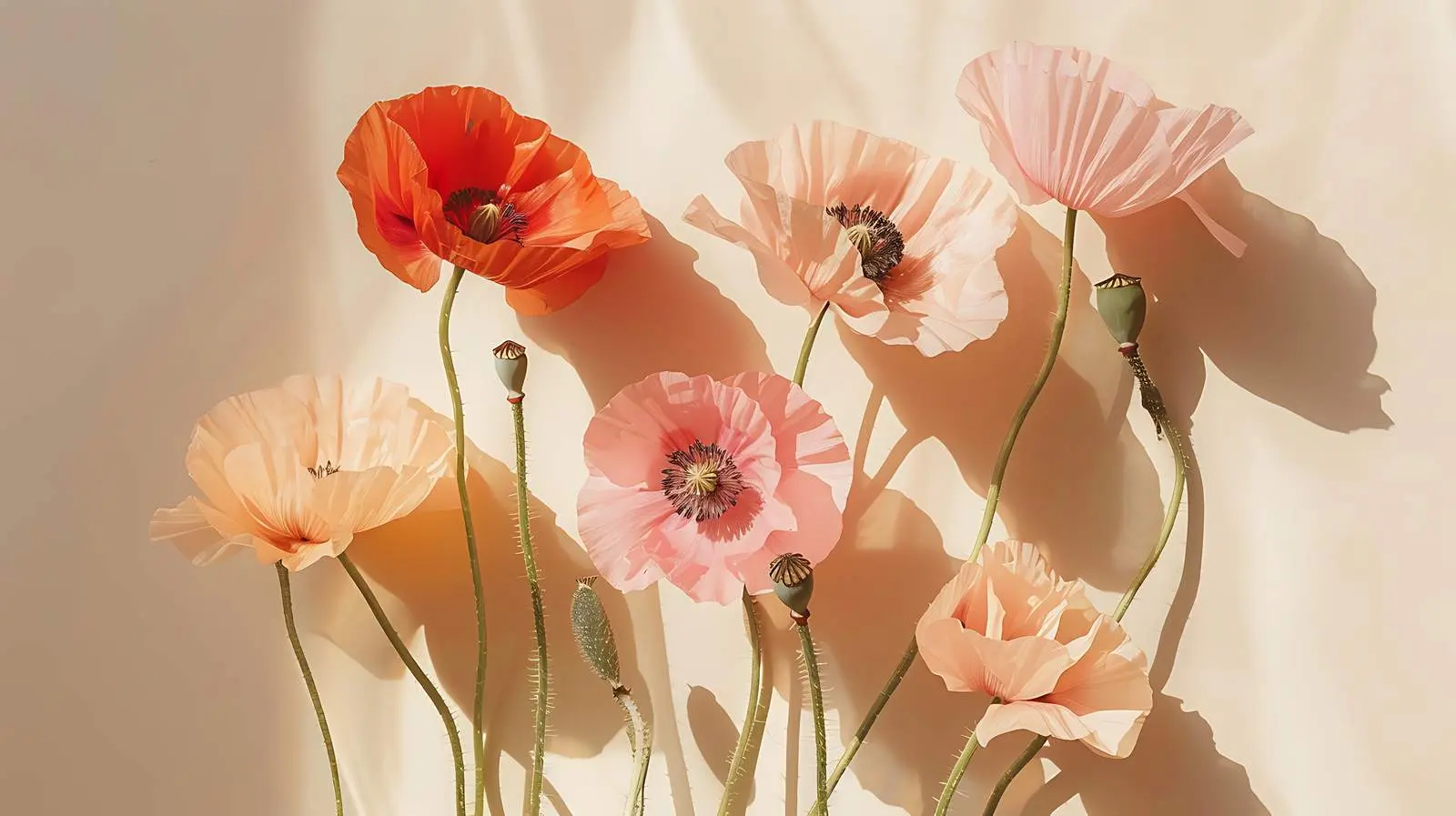 Peach Pink Red Poppy Flowers Bouquet – free flower decoration image from Dotvec