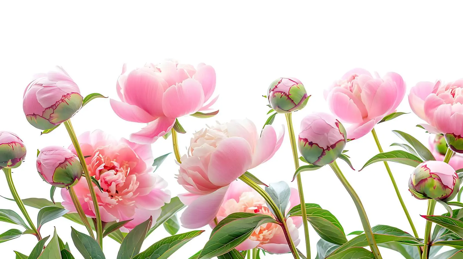 Beautiful Pink Peony Flower Buds and Green Leaves – free flower composition image from Dotvec