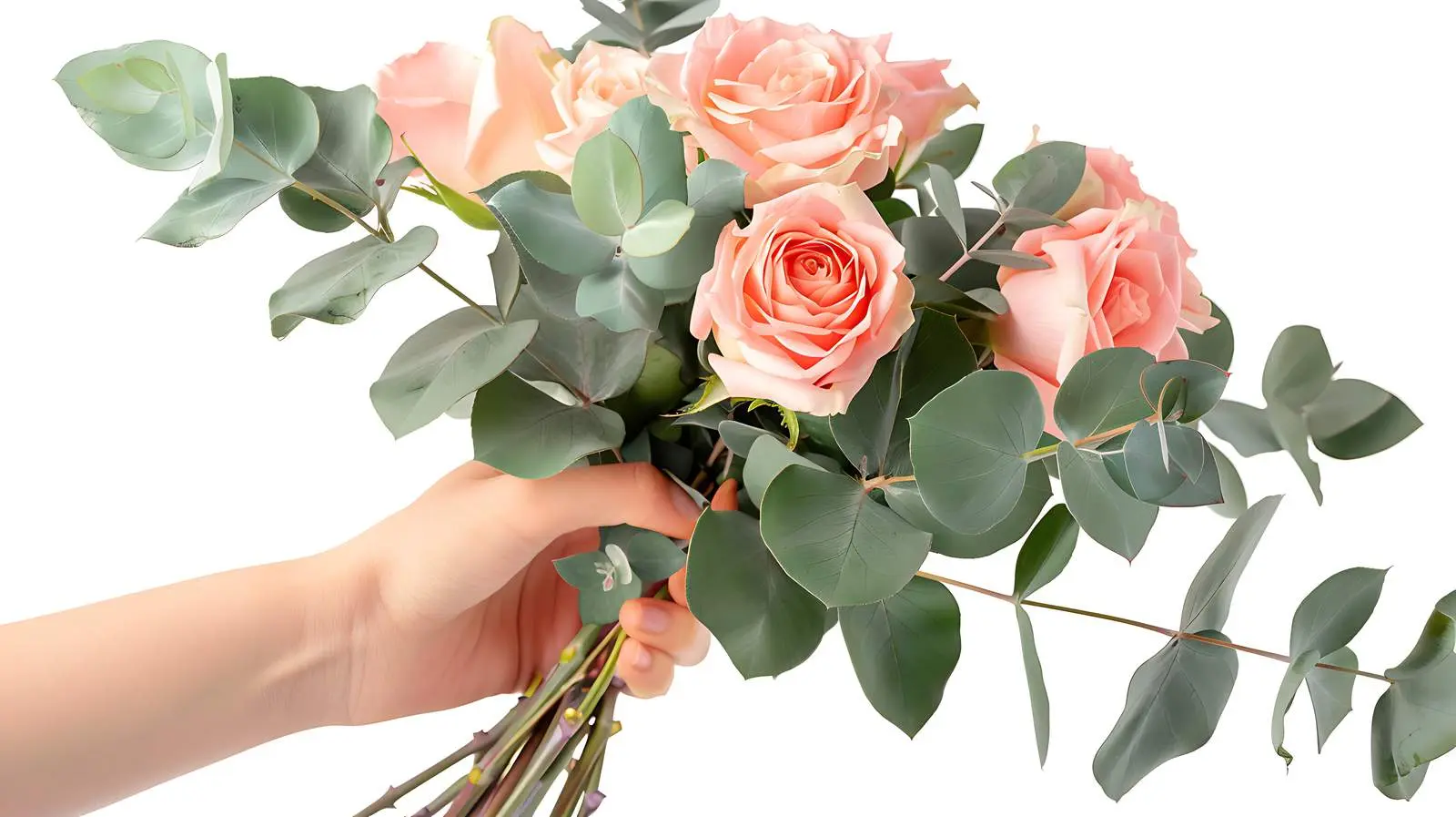 Pink Rose and Eucalyptus Bouquet for Girls – free bridal bouquet image from Dotvec