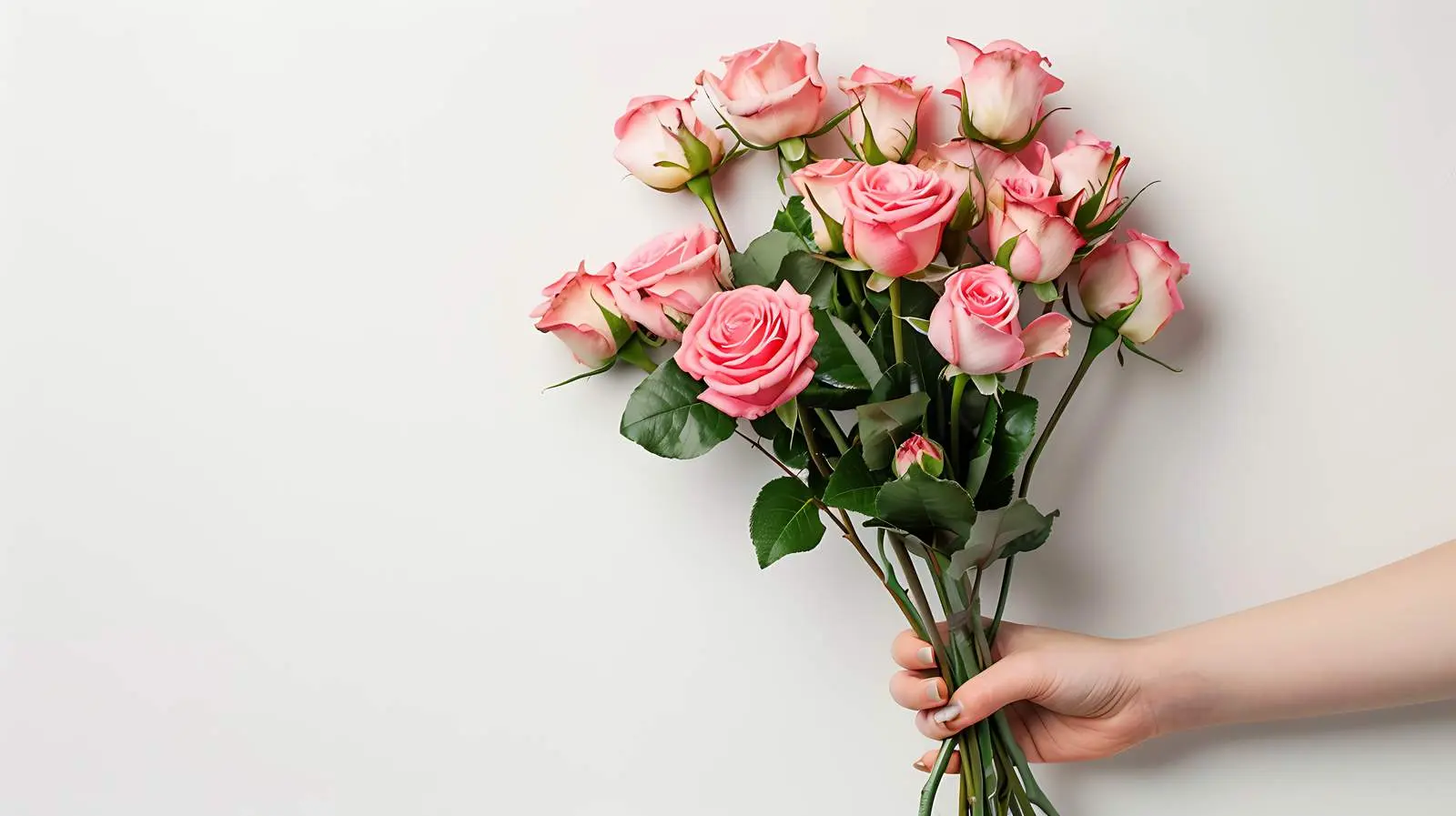 Pink Rose Bouquet in Girl's Hand — free download from Dotvec