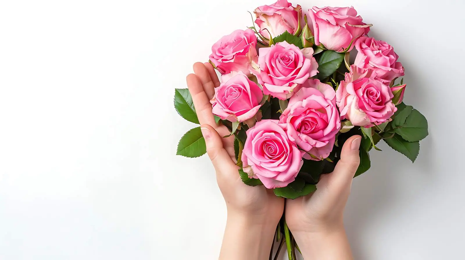 Pink Rose Bouquet in Girl's Hand – free soft petals image from Dotvec