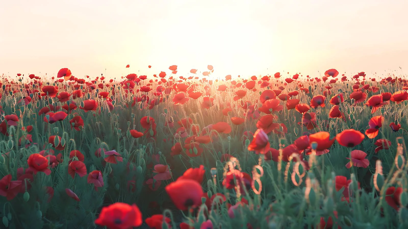 Vibrant poppy field at peaceful sunset — free download from Dotvec