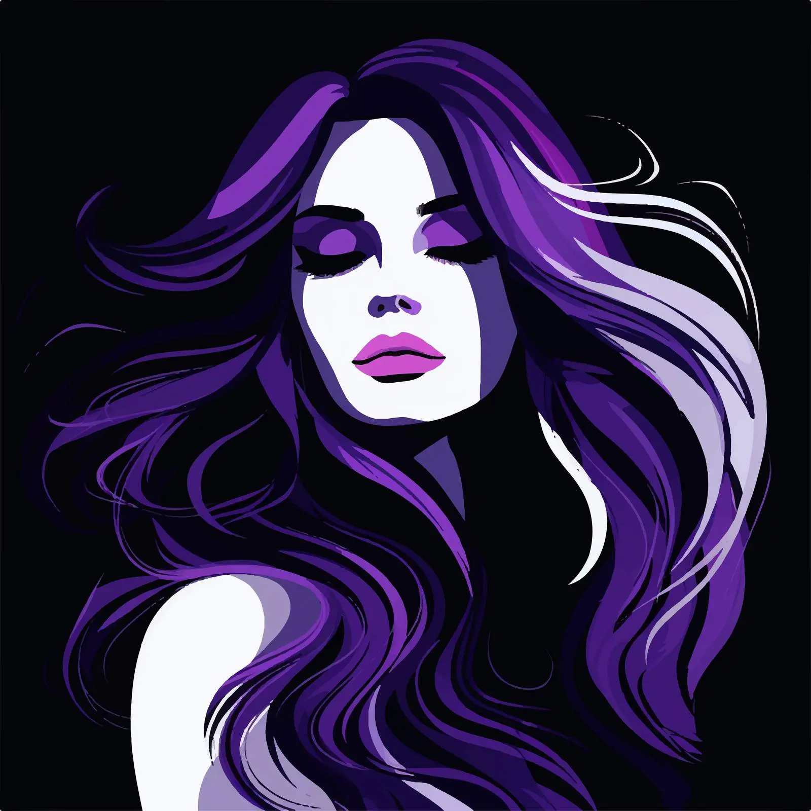 Portrait of Girl with Long Hair in Purple — free download from Dotvec