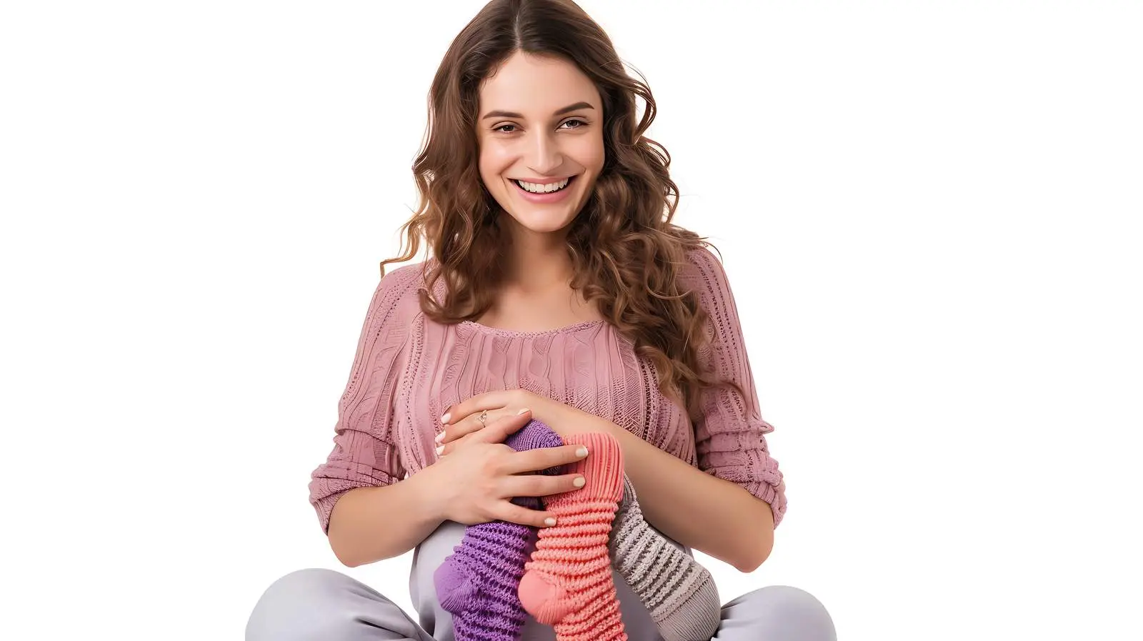 Pregnant Woman Holding Knitted Newborn Socks — free download from Dotvec