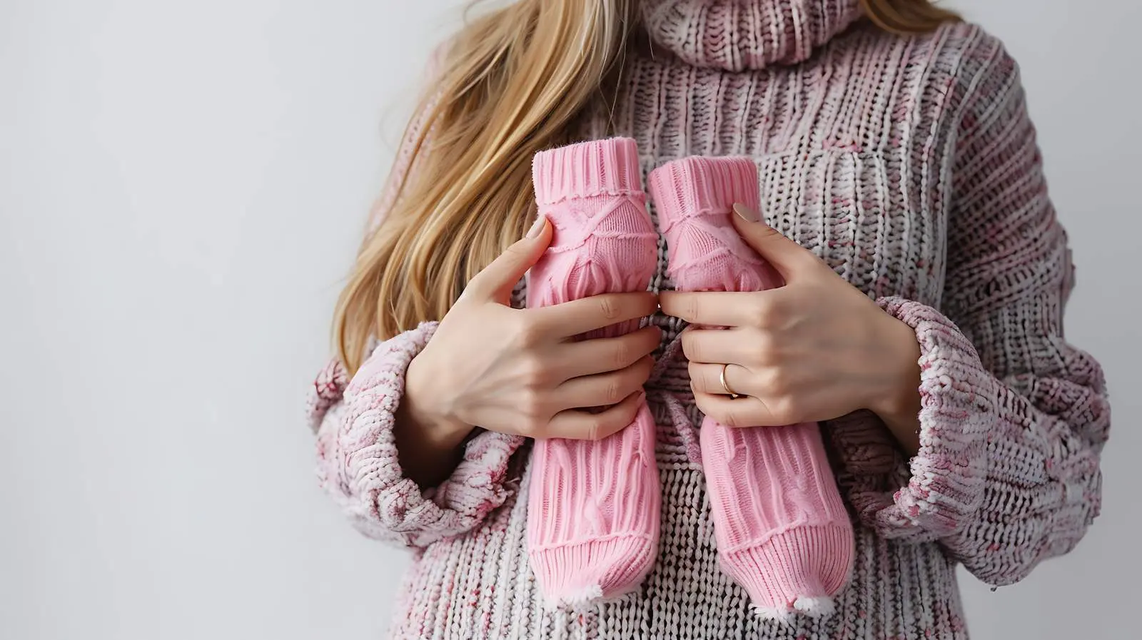 Pregnant Woman Holding Knitted Newborn Socks — free download from Dotvec