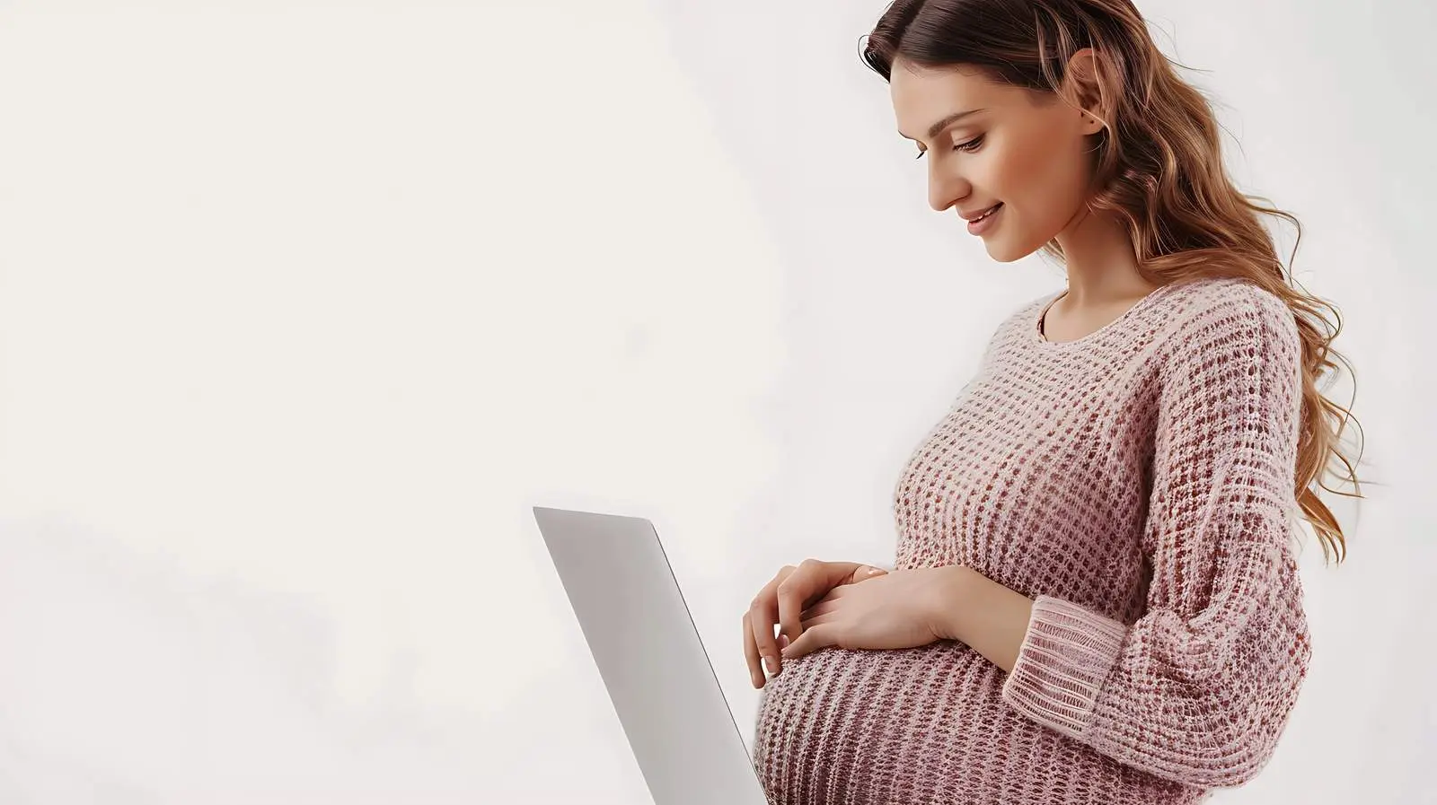 Pregnant Woman Working on Laptop Isolated Background — free download from Dotvec